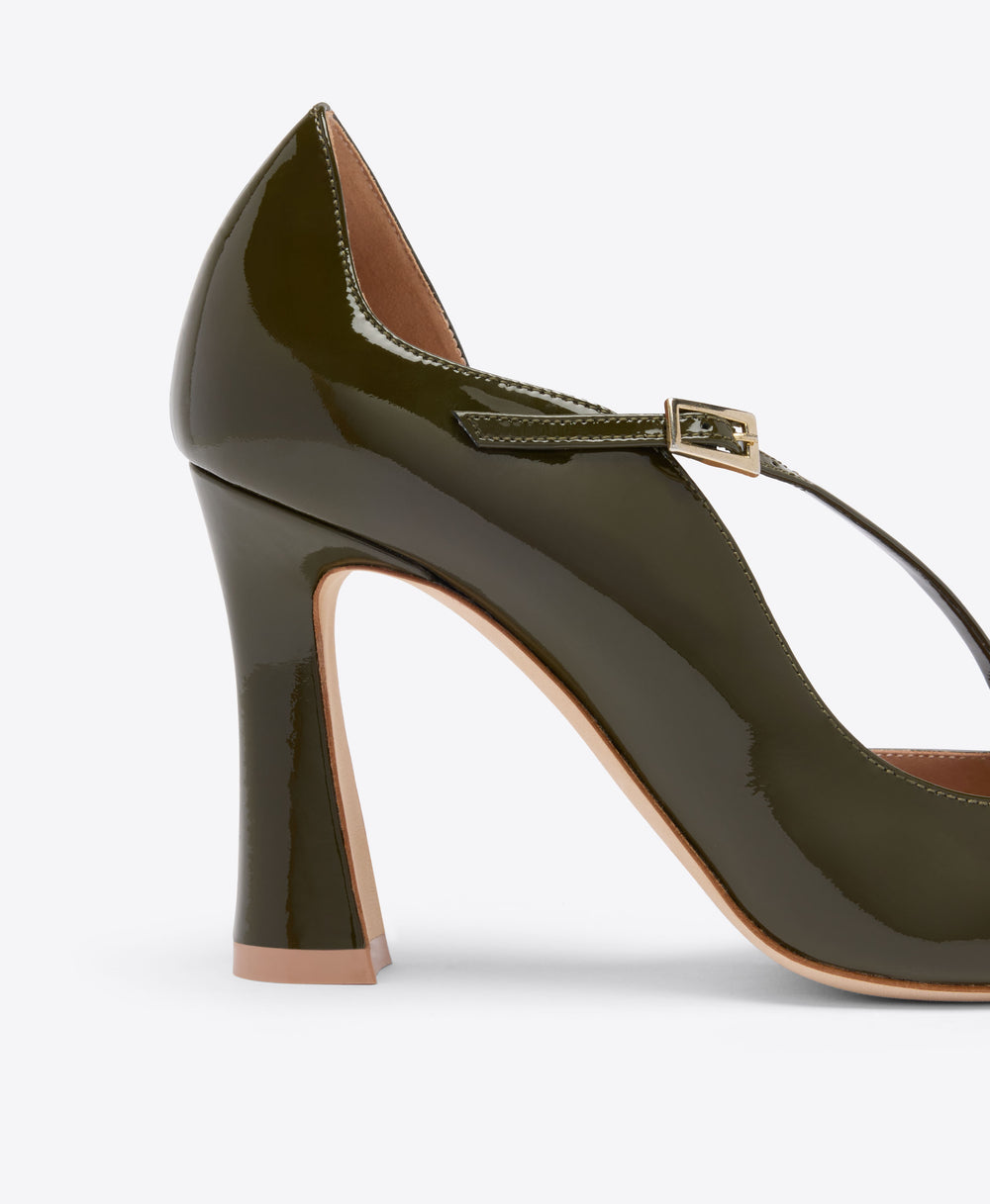 Bettina 90 Olive Patent Heeled Pumps Malone Souliers