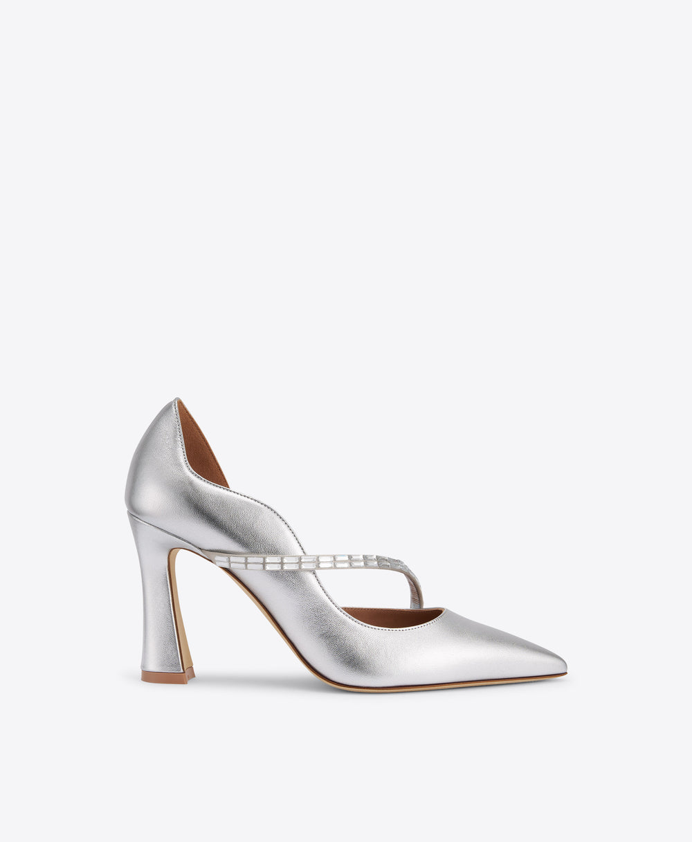 Bettina 90 Silver Crystal-Embellished Leather Pumps Malone Souliers