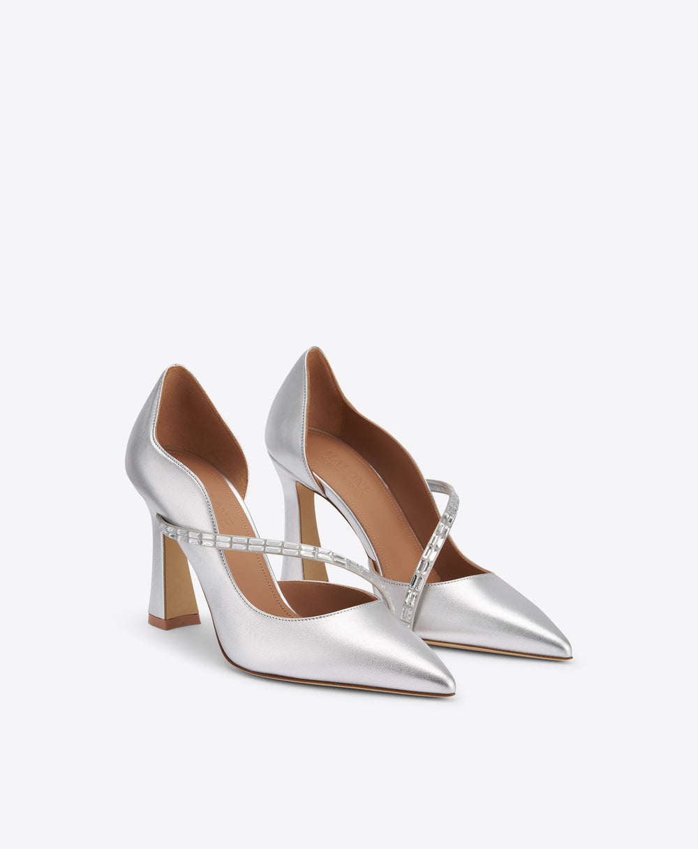 Bettina 90 Silver Crystal-Embellished Leather Pumps Malone Souliers