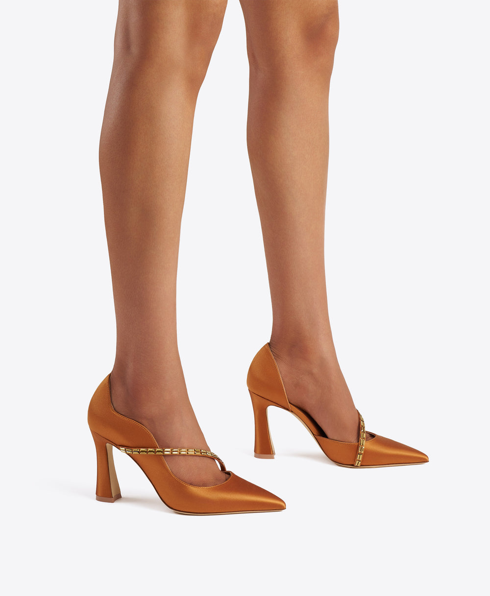 Bettina 90 Bronze Crystal-Embellished Satin Pumps Malone Souliers