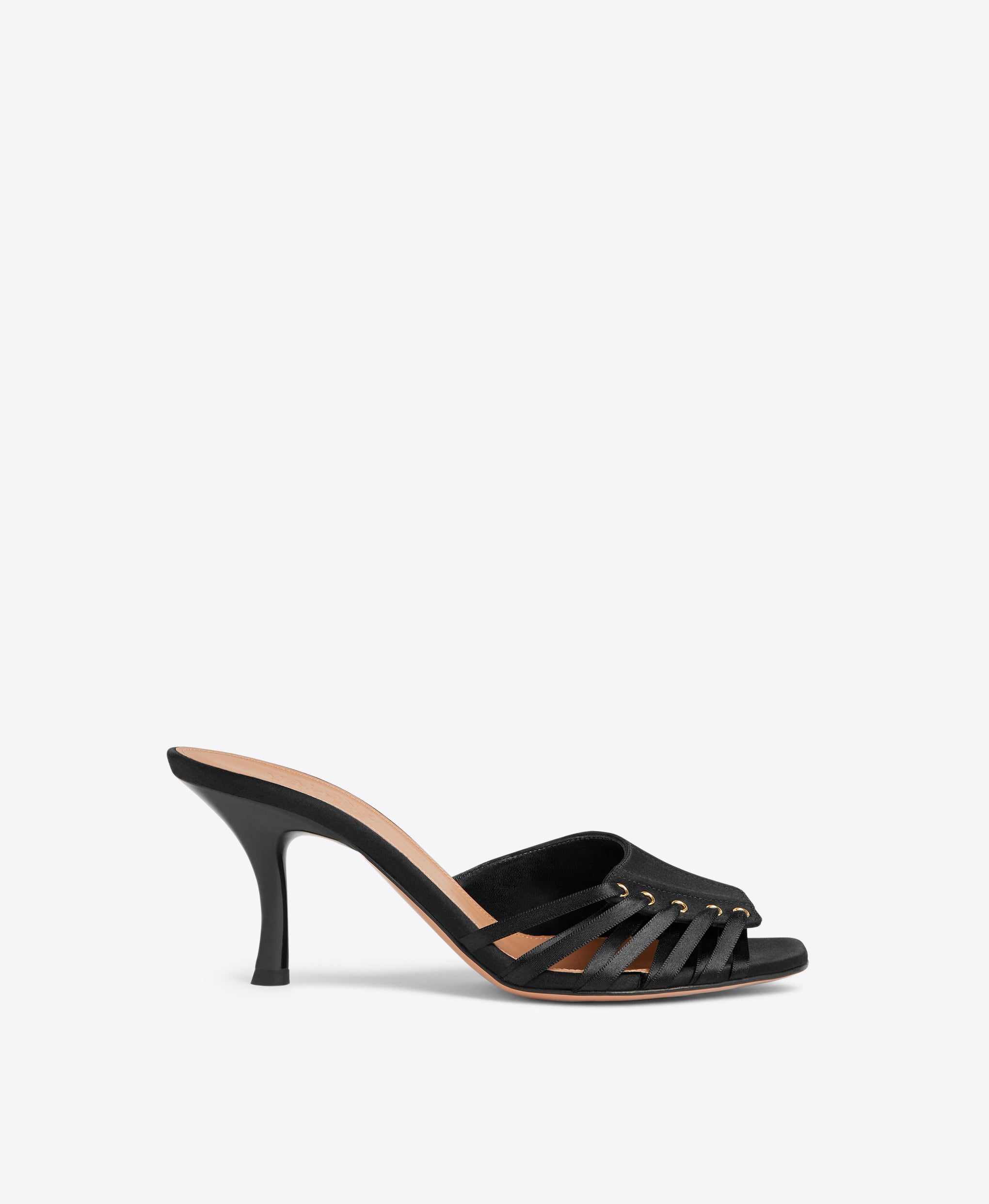 Malone Souliers Bexley 70 Black Satin Heeled Sandals