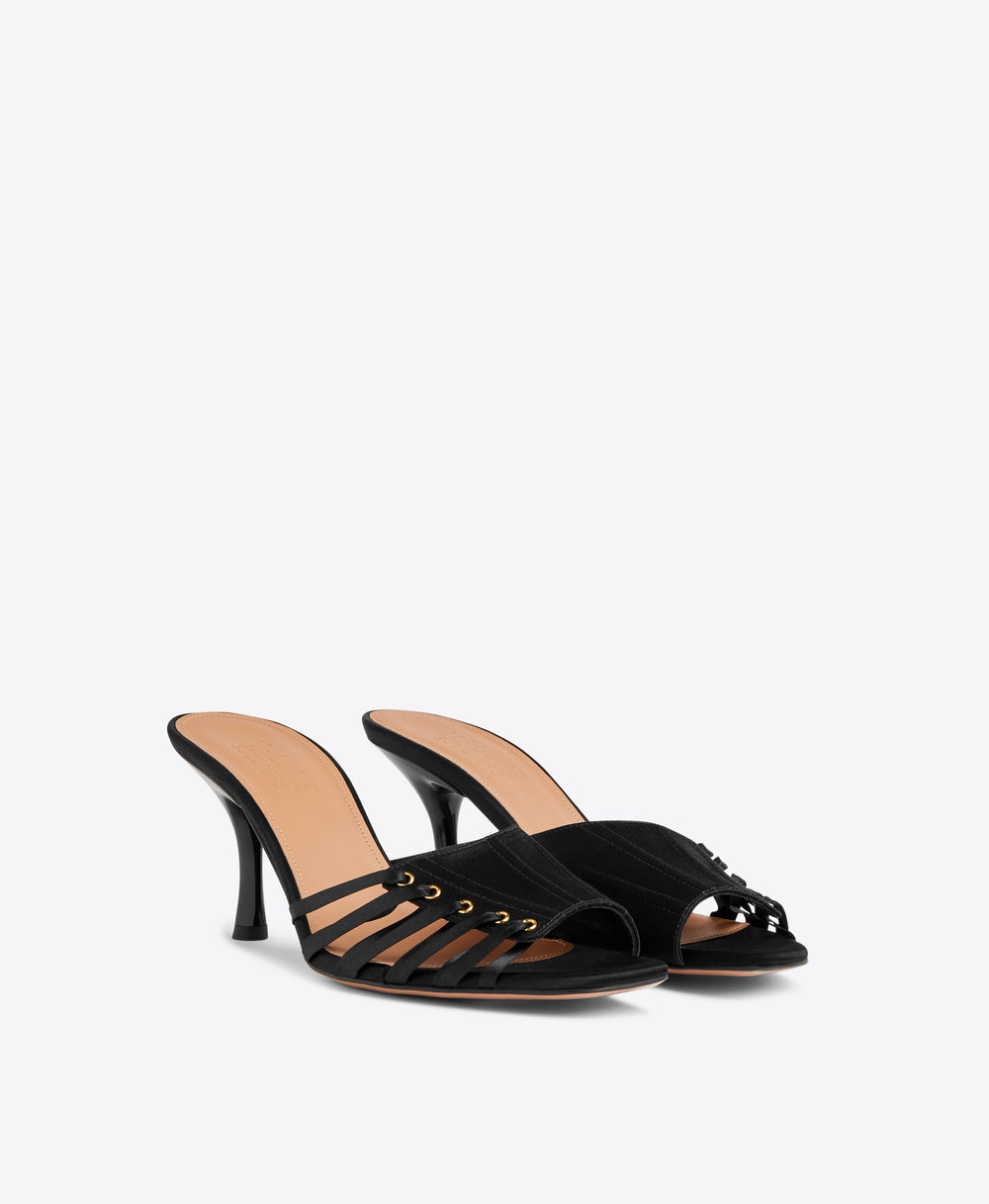 Malone Souliers Bexley 70 Black Satin Heeled Sandals