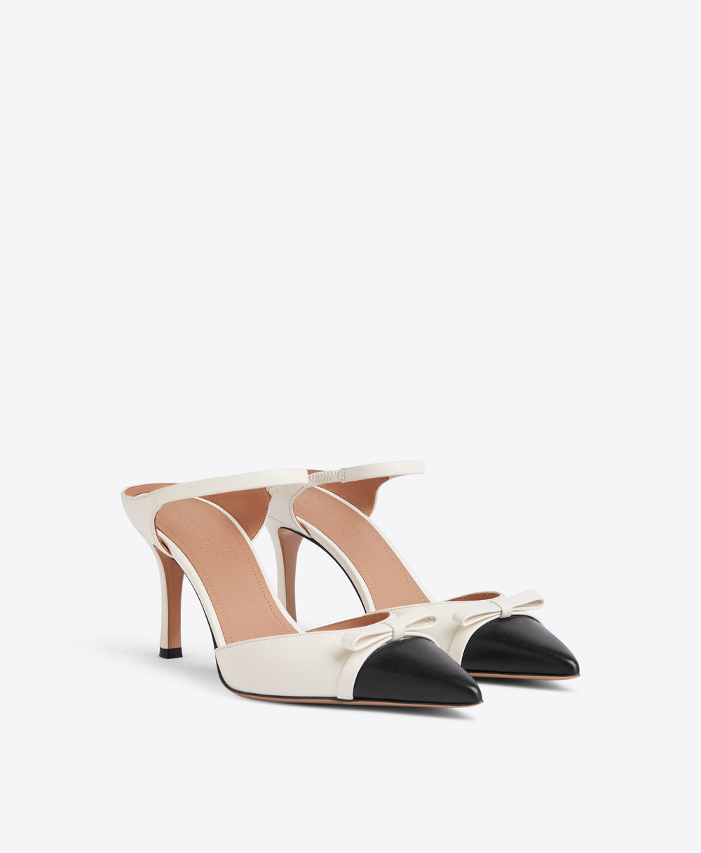 Malone Souliers Blythe 80 Black and White Leather Mules