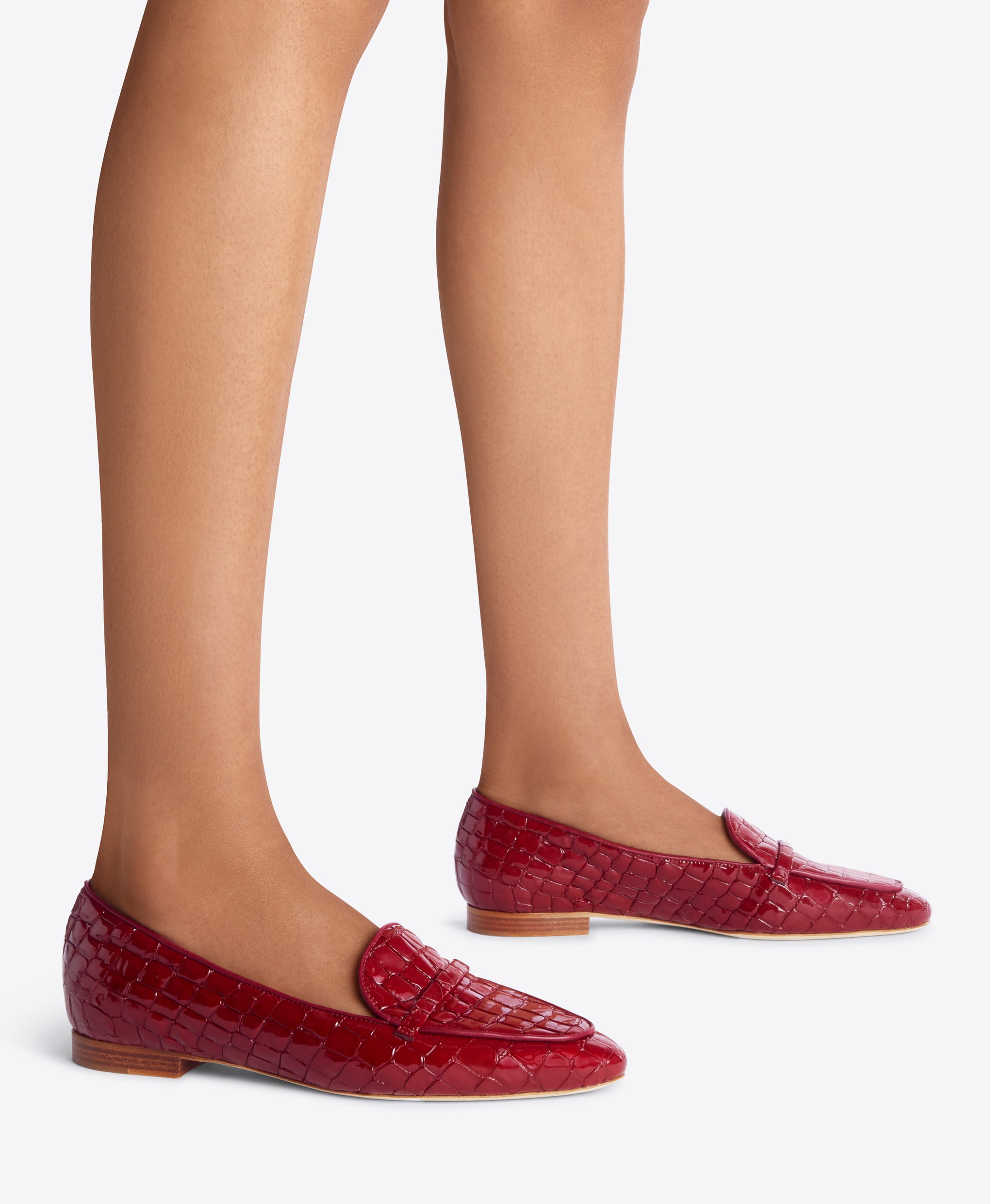 Burgundy Embossed Loafers - Almond Toe with Strap Detail on Monoblock | Malone Souliers