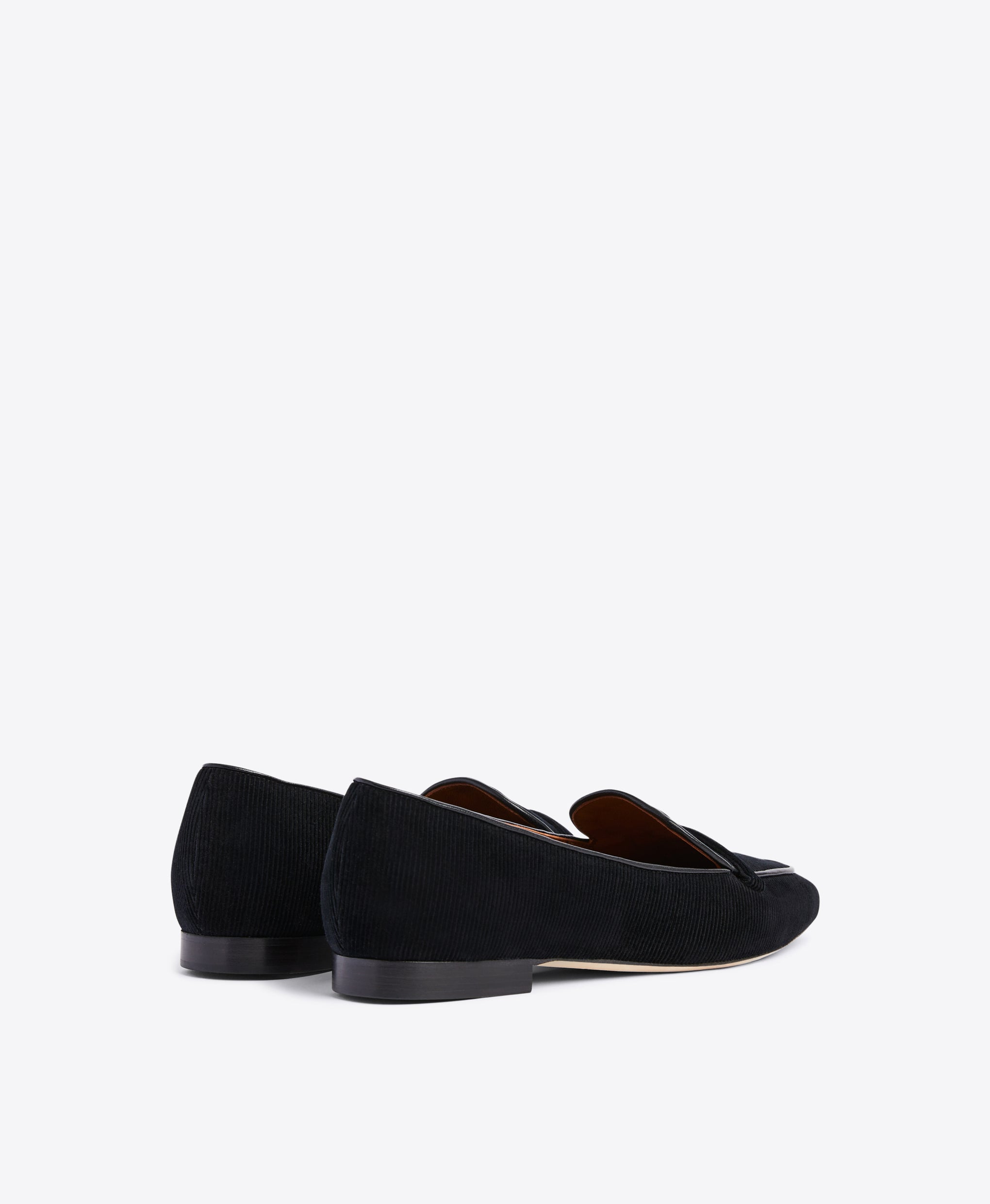 Black Velvet Corduroy Loafers - Elongated Almond Toe with Strap Detail on Monoblock | Malone Souliers