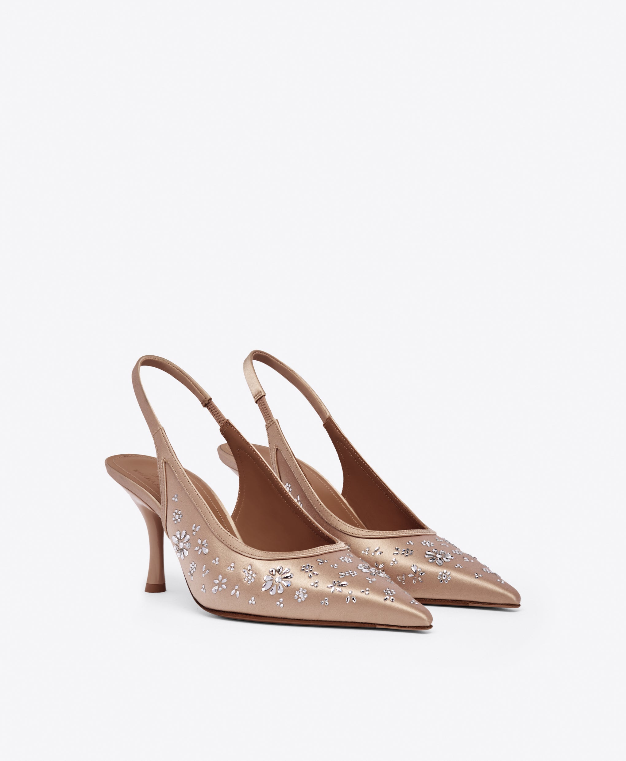 Cameron 70 Champagne Satin Heeled Slingbacks Malone Souliers