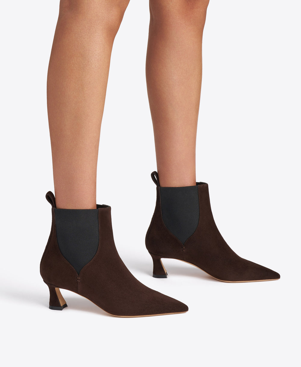 Carolyn 45 Dark Brown Suede Ankle Boots with Block Kitten Heel Malone Souliers