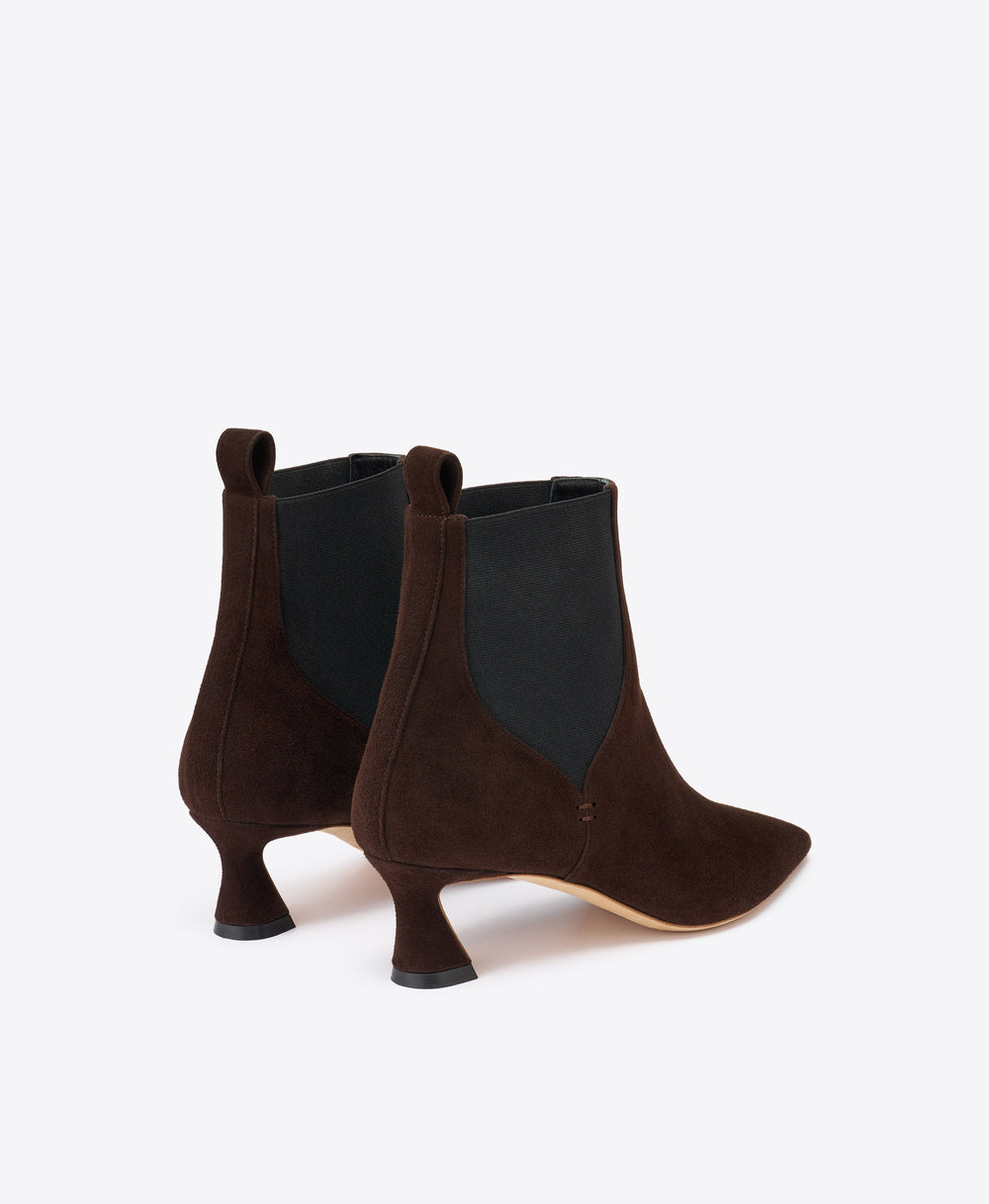 Carolyn 45 Dark Brown Suede Ankle Boots with Block Kitten Heel Malone Souliers