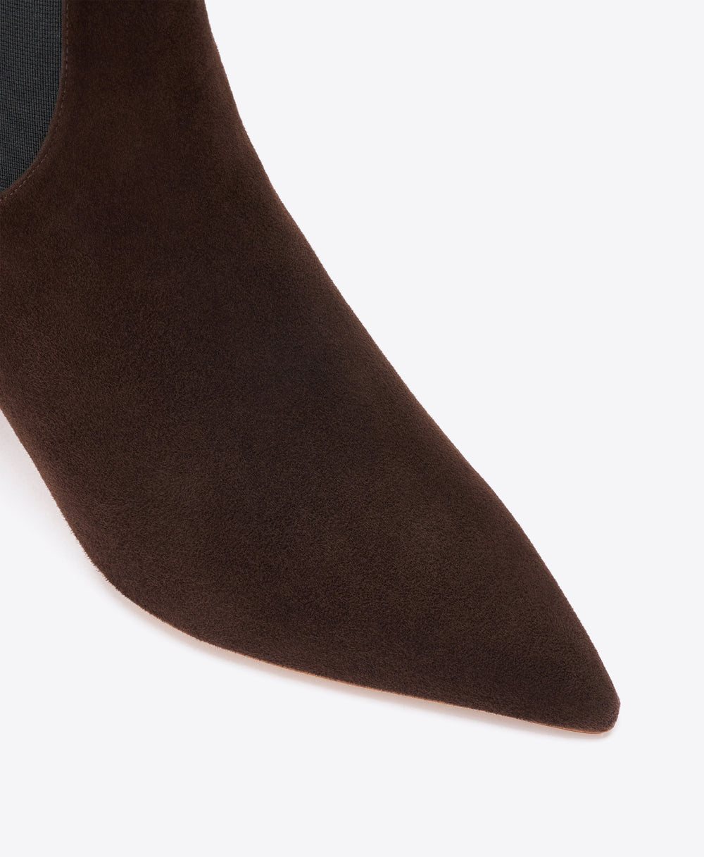 Carolyn 45 Dark Brown Suede Ankle Boots with Block Kitten Heel Malone Souliers