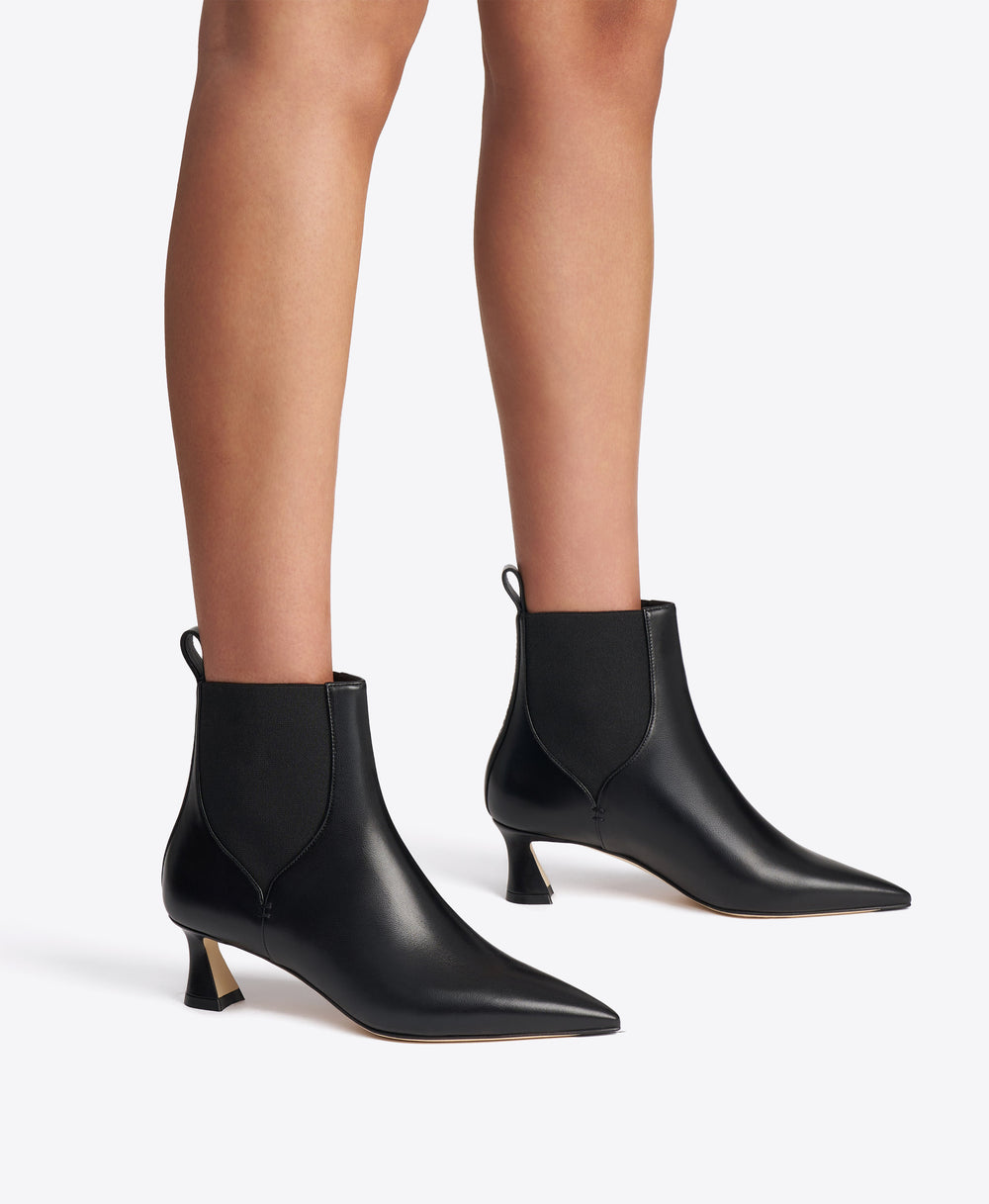 Carolyn 45 Black Leather Ankle Boots with Block Kitten Heel Malone Souliers