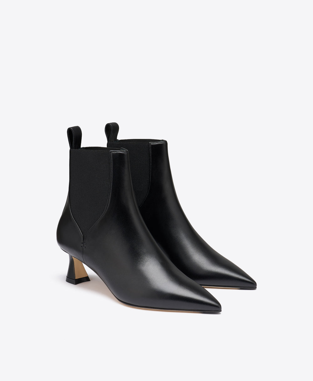 Carolyn 45 Black Leather Ankle Boots with Block Kitten Heel Malone Souliers