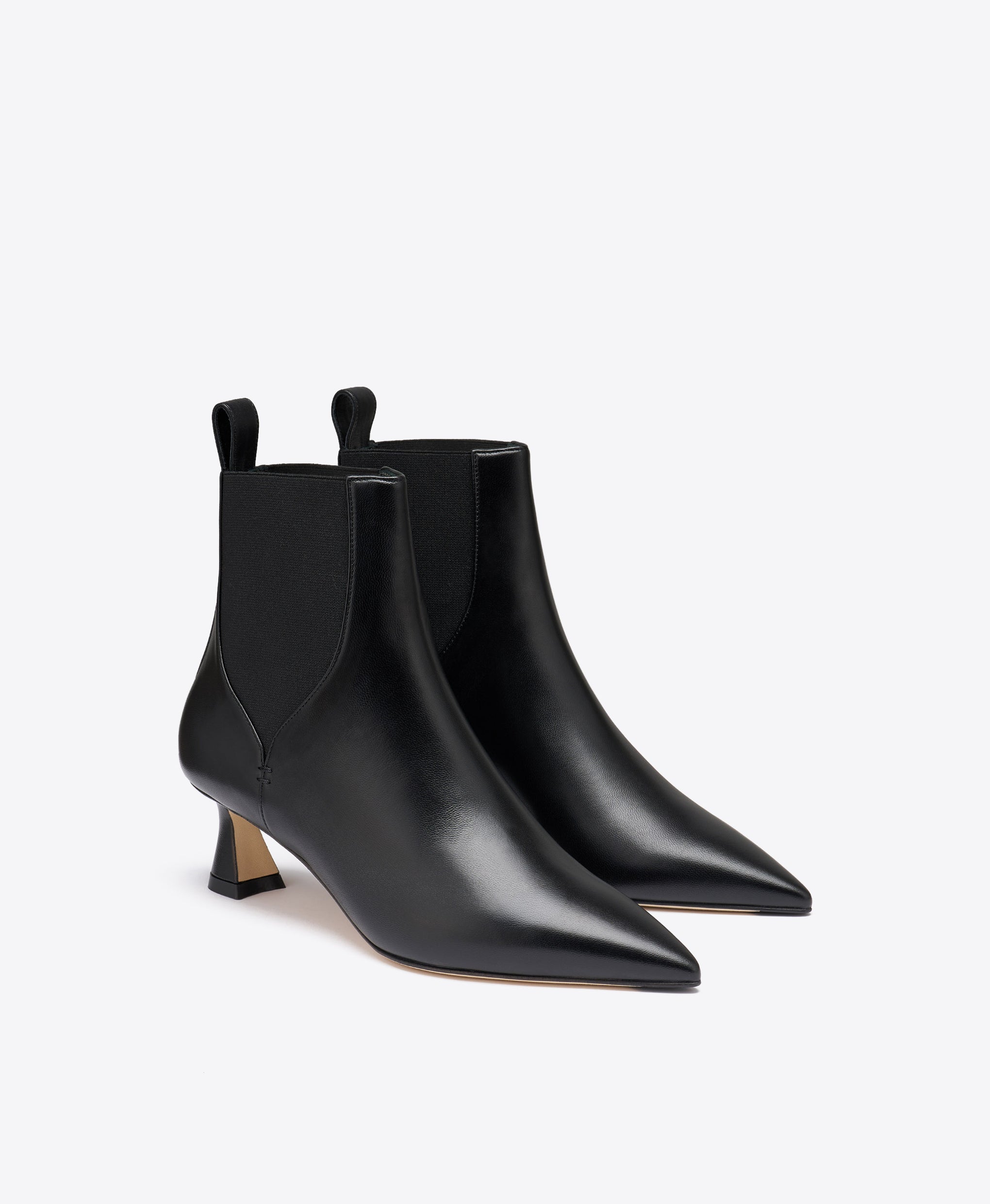 Carolyn 45 Black Leather Ankle Boots with Block Kitten Heel Malone Souliers