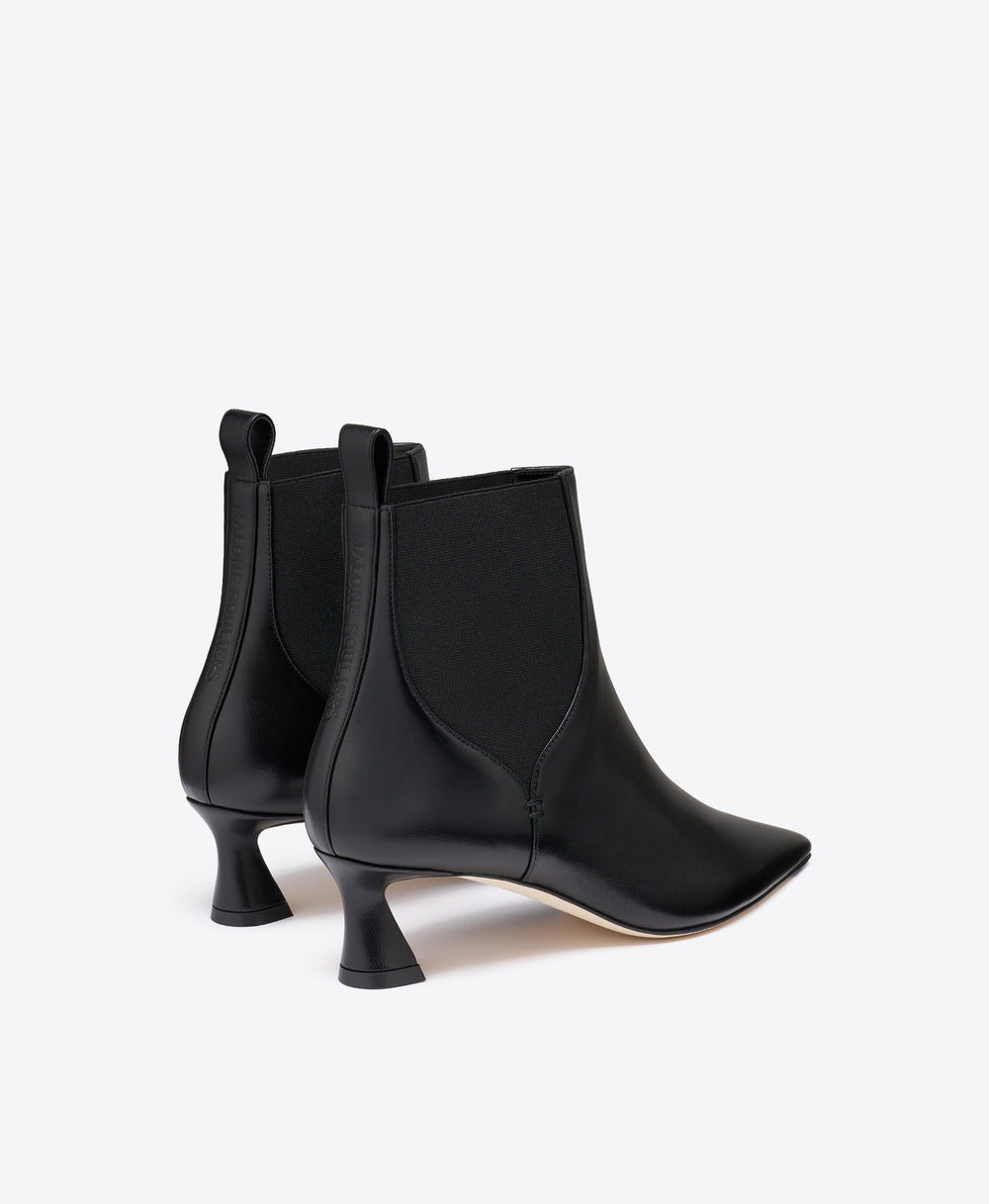 Carolyn 45 Black Leather Ankle Boots with Block Kitten Heel Malone Souliers