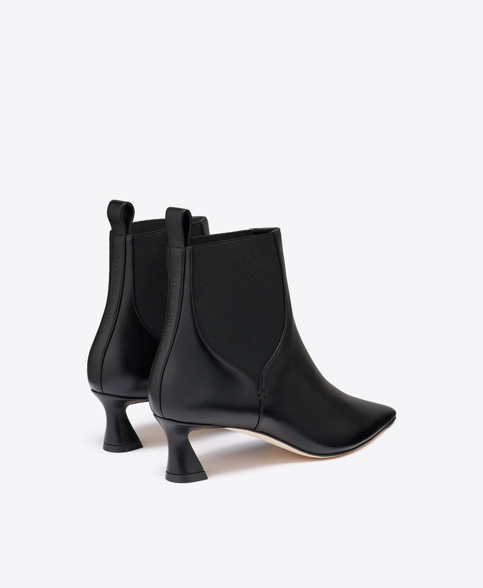 Carolyn 45 Black Leather Ankle Boots with Block Kitten Heel Malone Souliers