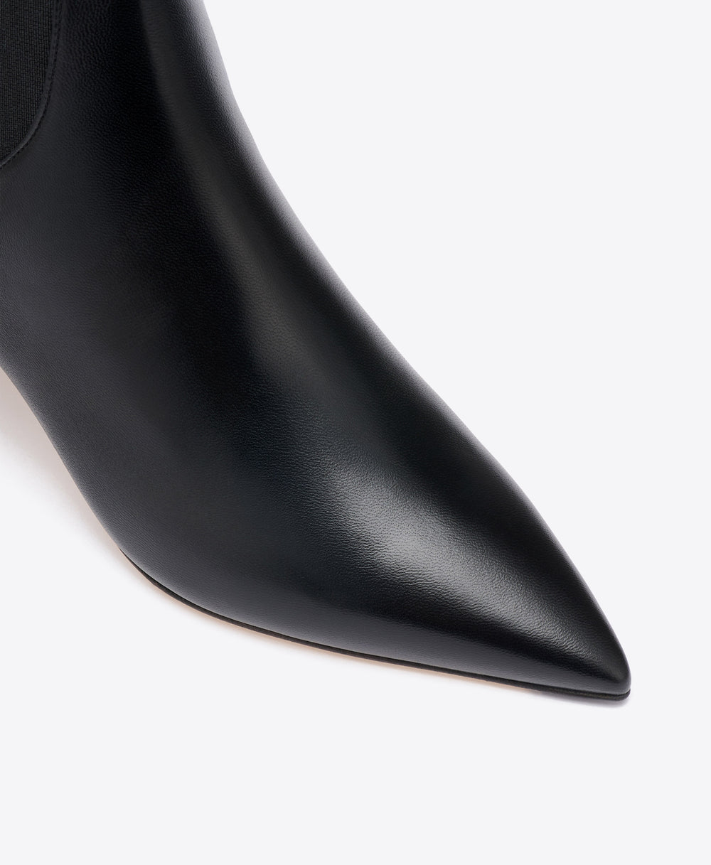 Carolyn 45 Black Leather Ankle Boots with Block Kitten Heel Malone Souliers