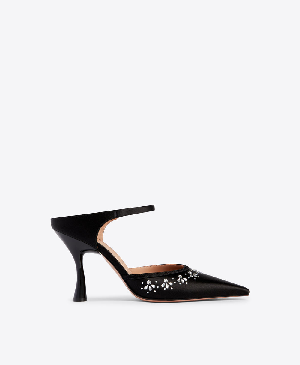 Cassie 90 Black Satin Heeled Mules Malone Souliers