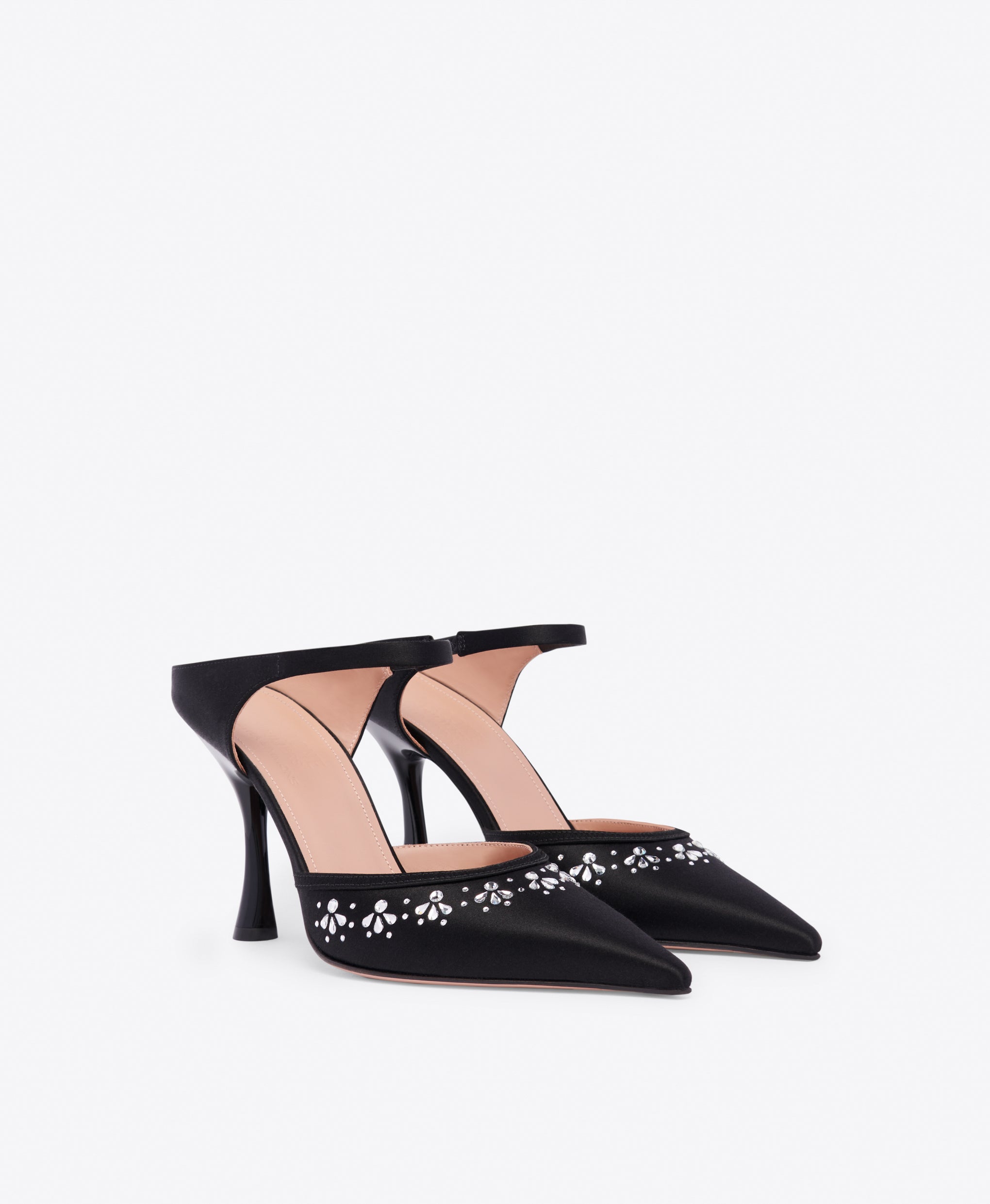 Cassie 90 Black Satin Heeled Mules Malone Souliers