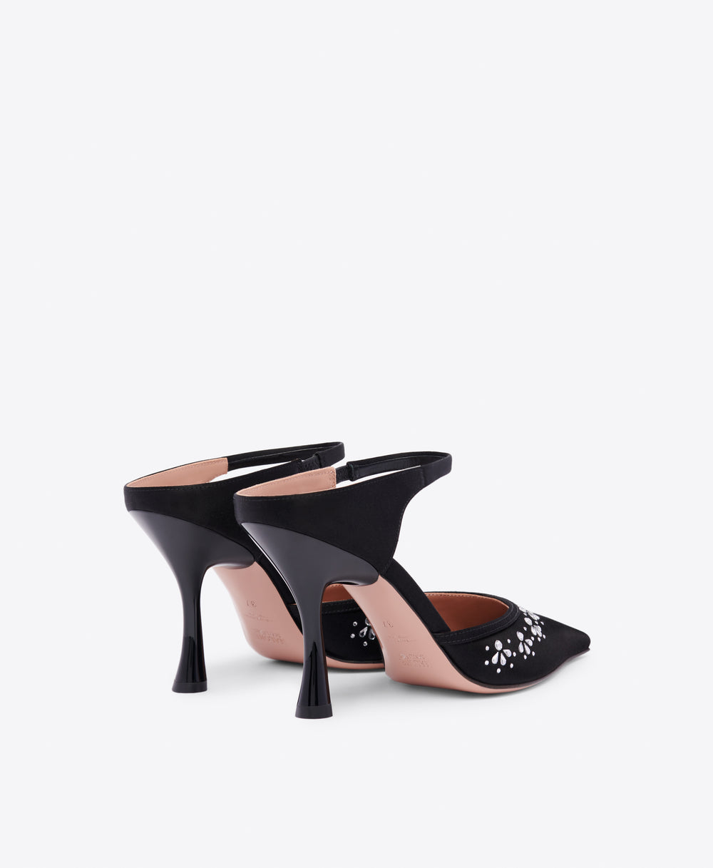 Cassie 90 Black Satin Heeled Mules Malone Souliers