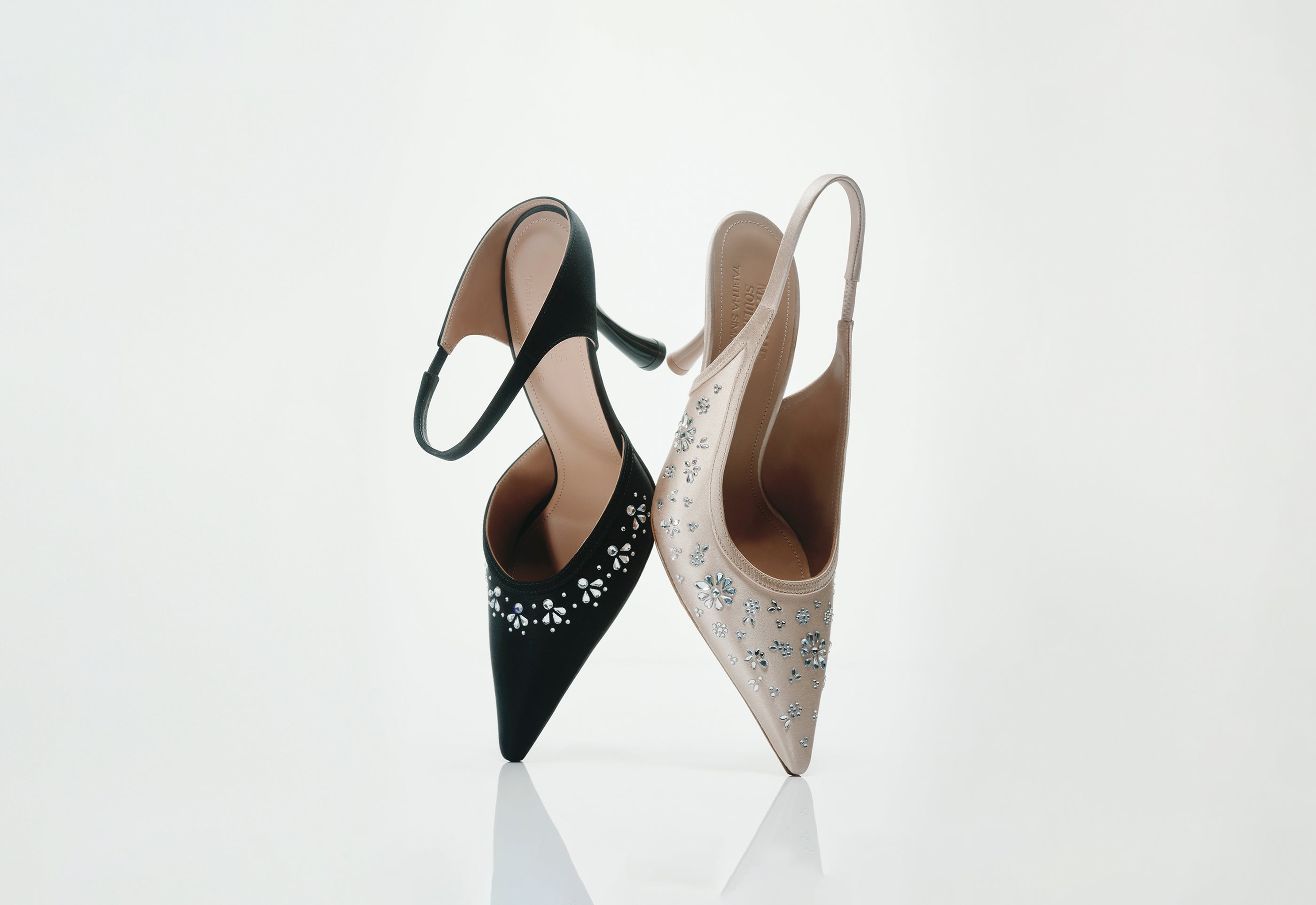 Malone Souliers x Tabitha Simmons Collaboration Satin Heeled Mule with Satin Heeled Slingback