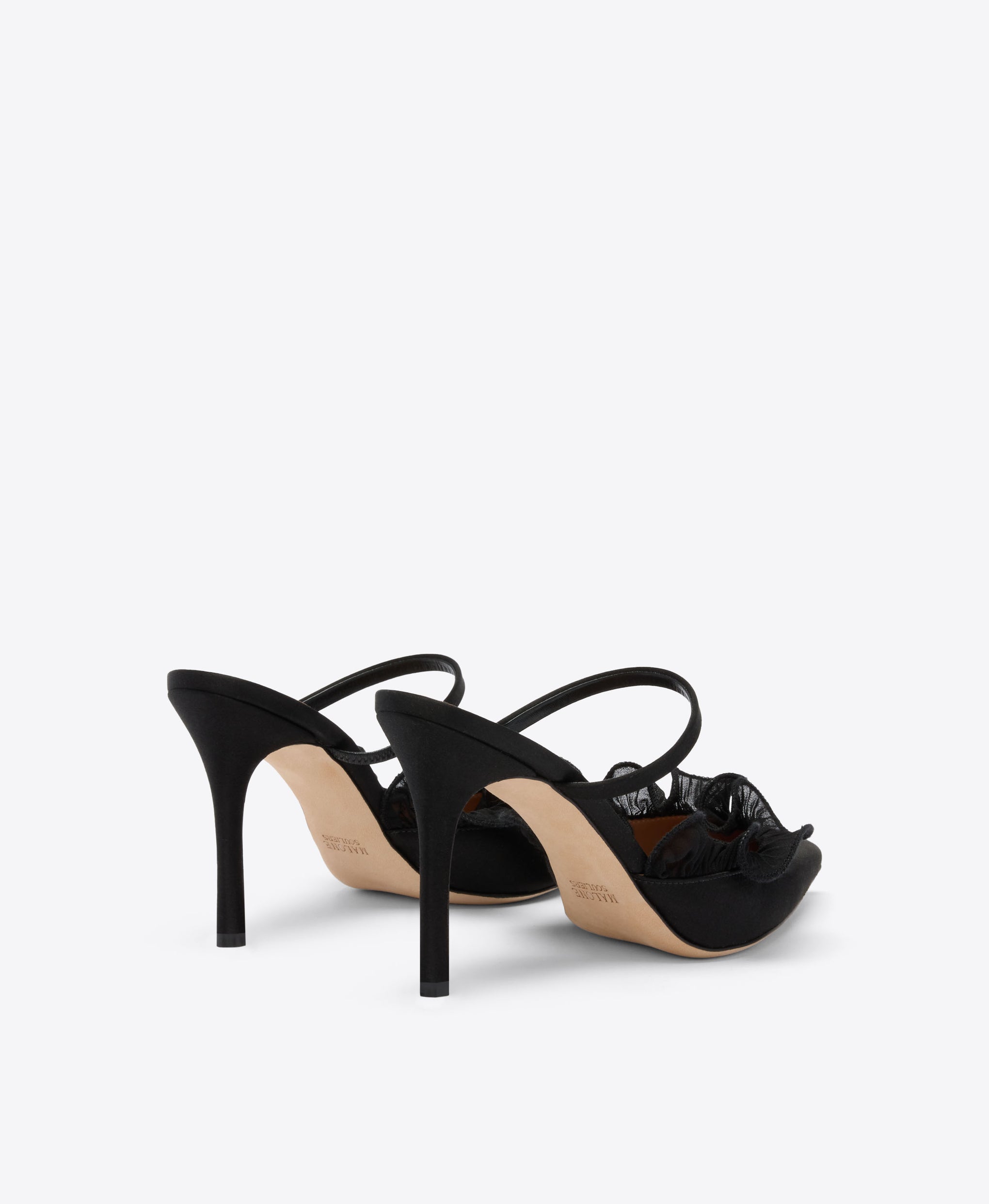 Cecile 90 Black Satin Heeled Mules Malone Souliers