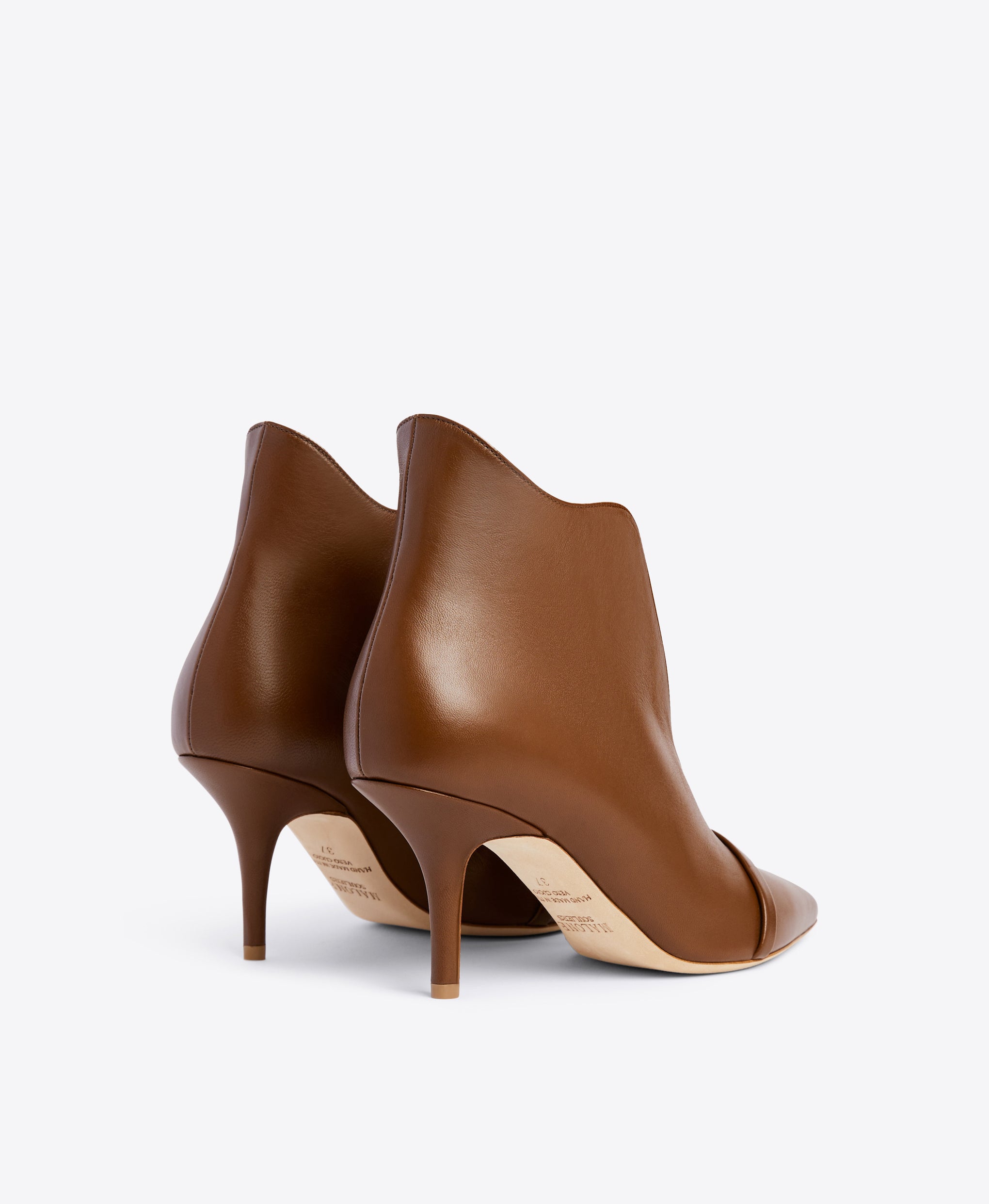 Dark Brown Leather Pointed Toe Stiletto Bootie with Deep V-cut | Malone Souliers