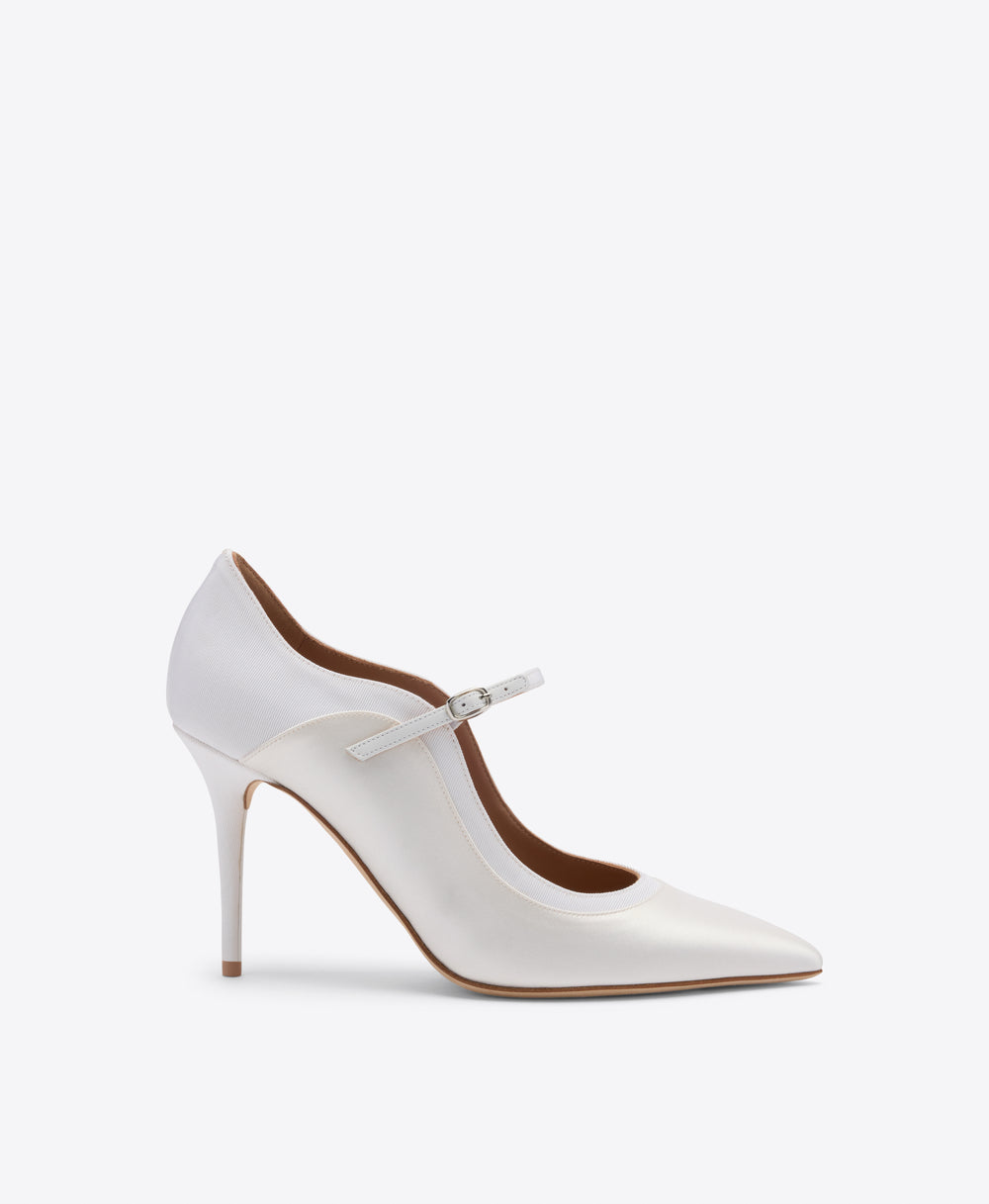 Corina 85 White Satin Heeled Pumps Malone Souliers