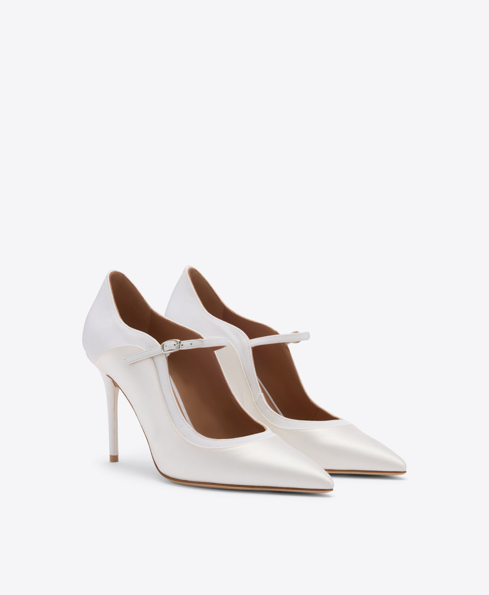 Corina 85 White Satin Heeled Pumps Malone Souliers