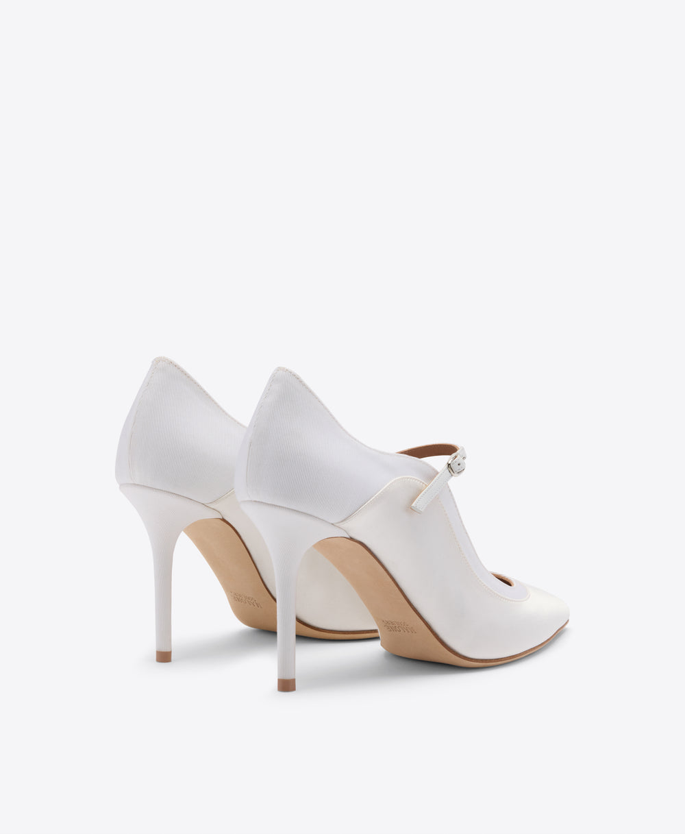 Corina 85 White Satin Heeled Pumps Malone Souliers