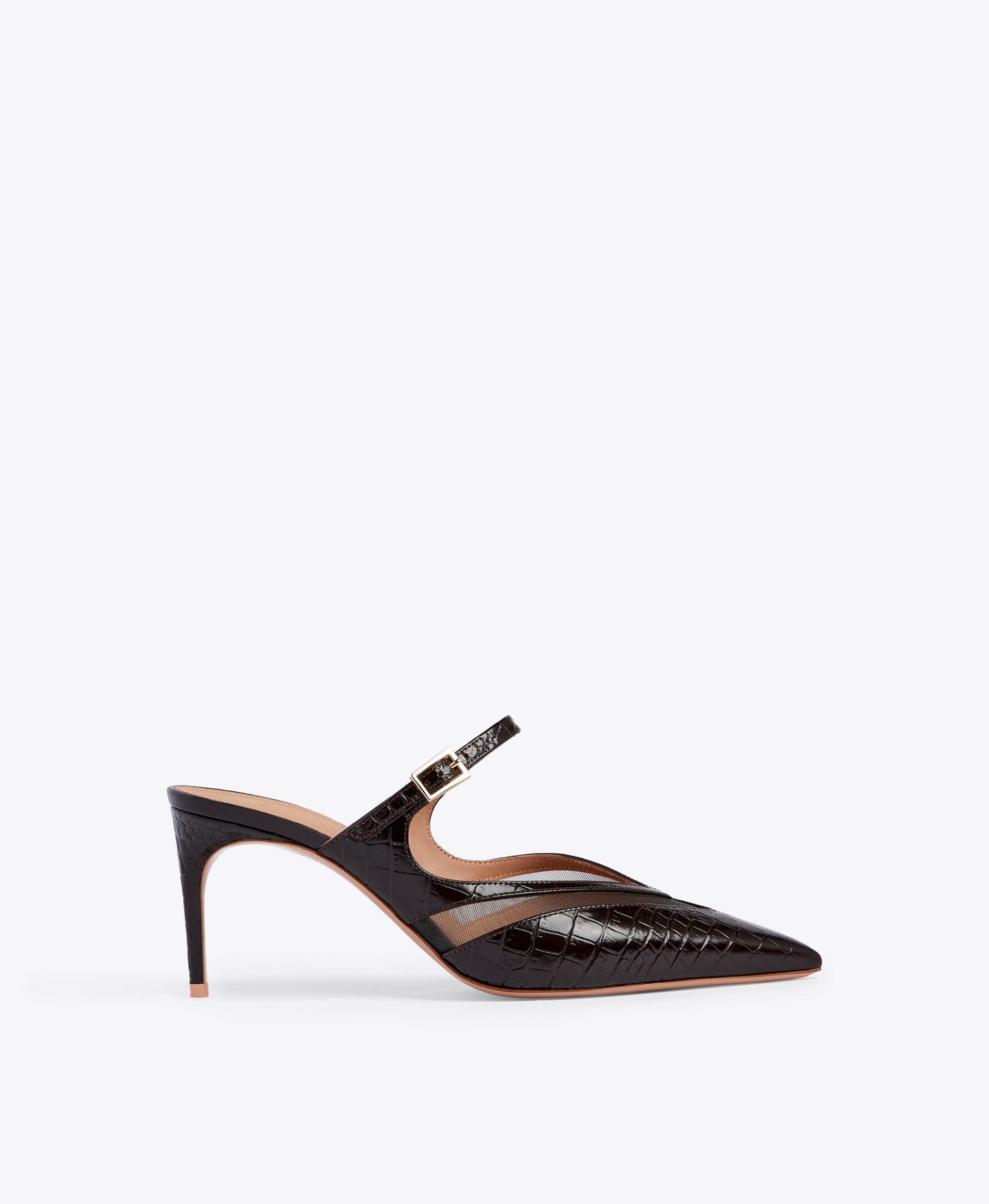 Cristi 70 Dark Brown Embossed Leather Mules | Malone Souliers