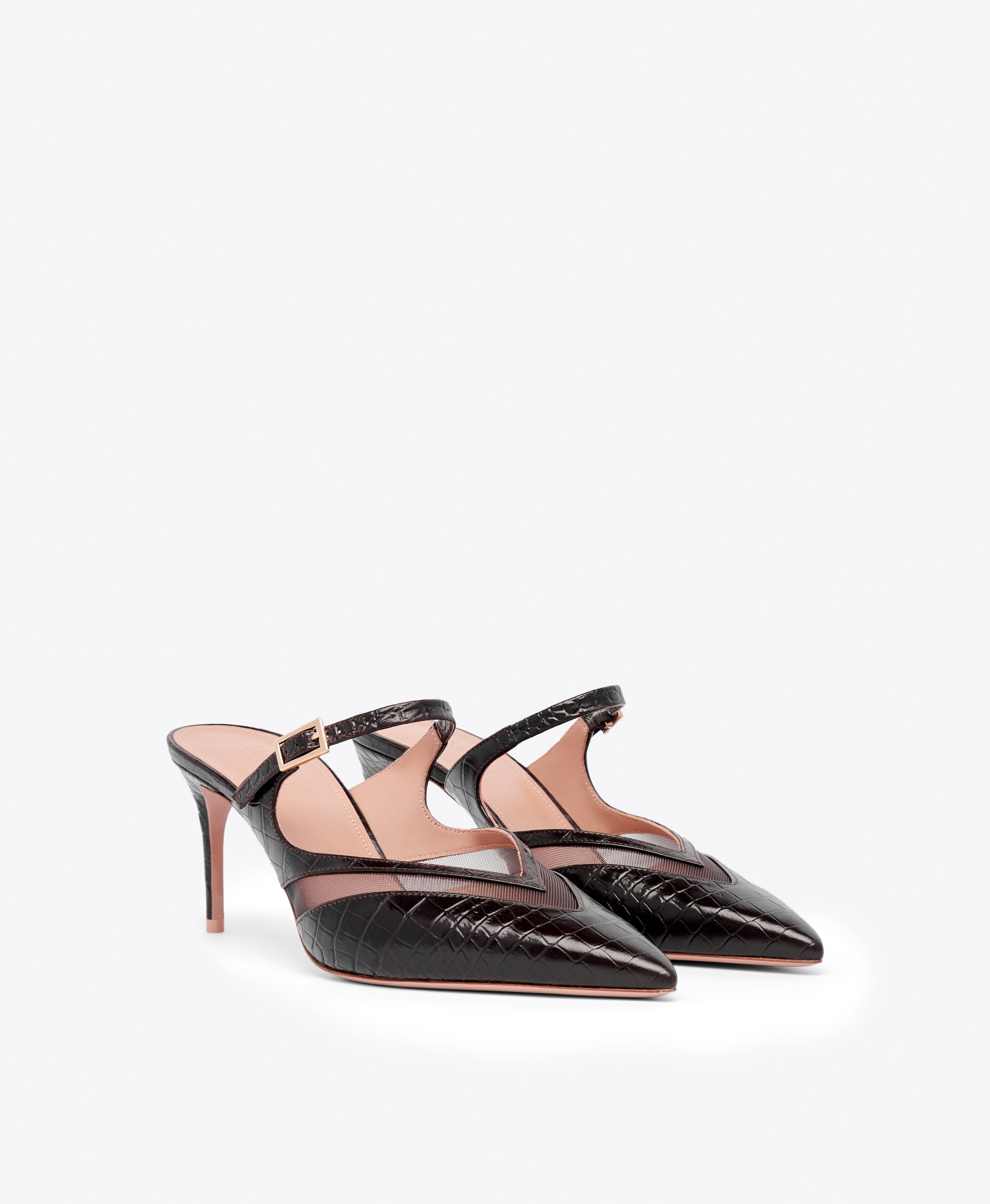 Cristi 70 Dark Brown Embossed Leather Mules | Malone Souliers