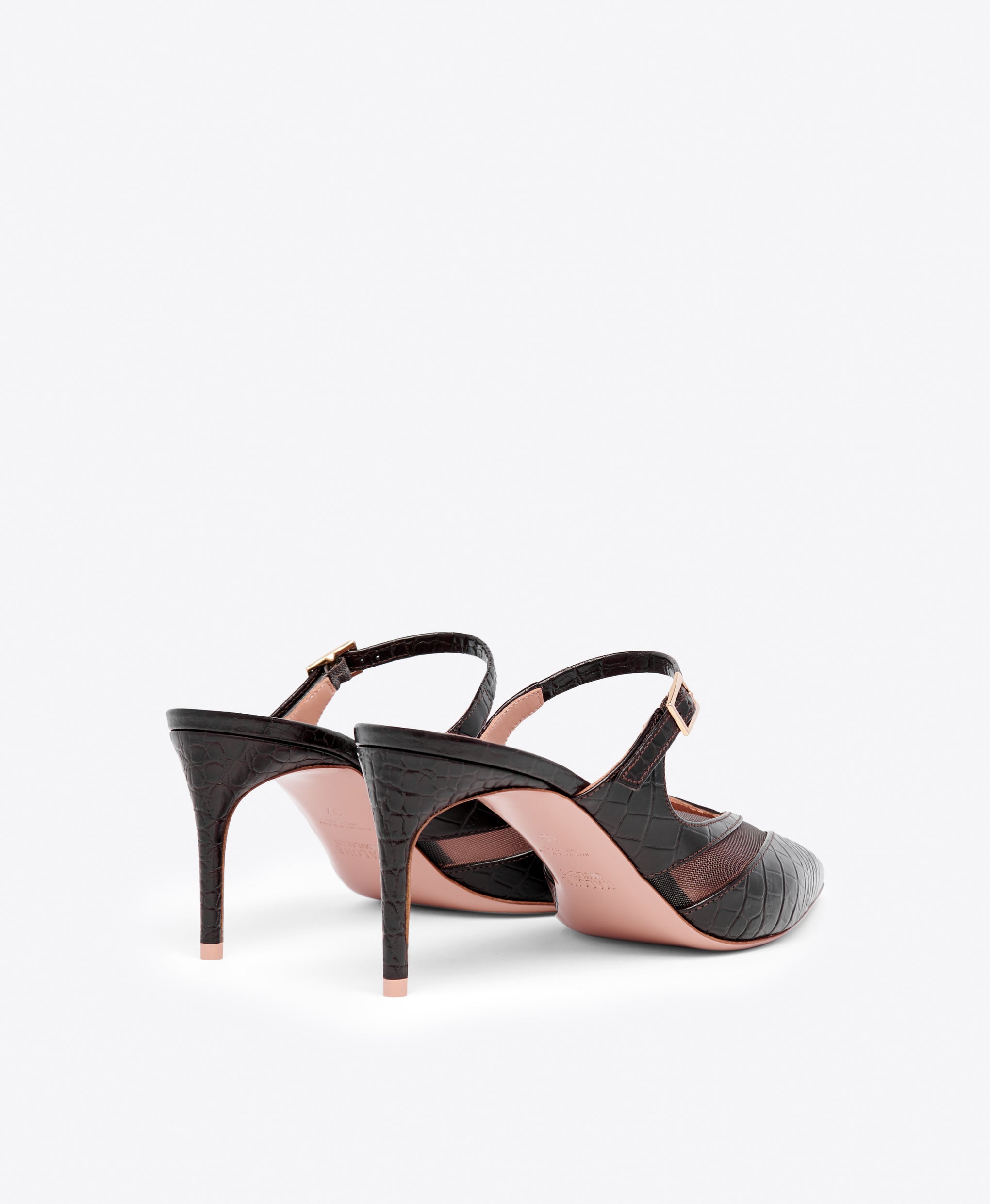 Cristi 70 Dark Brown Embossed Leather Mules | Malone Souliers