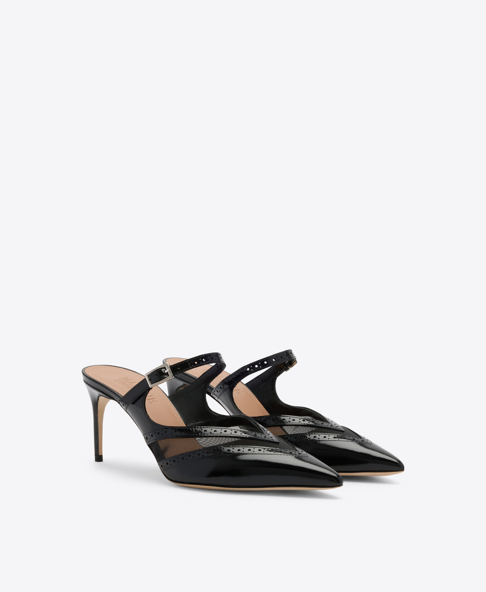 Cristi 70 Black Brushed Leather Heeled Mules Malone Souliers