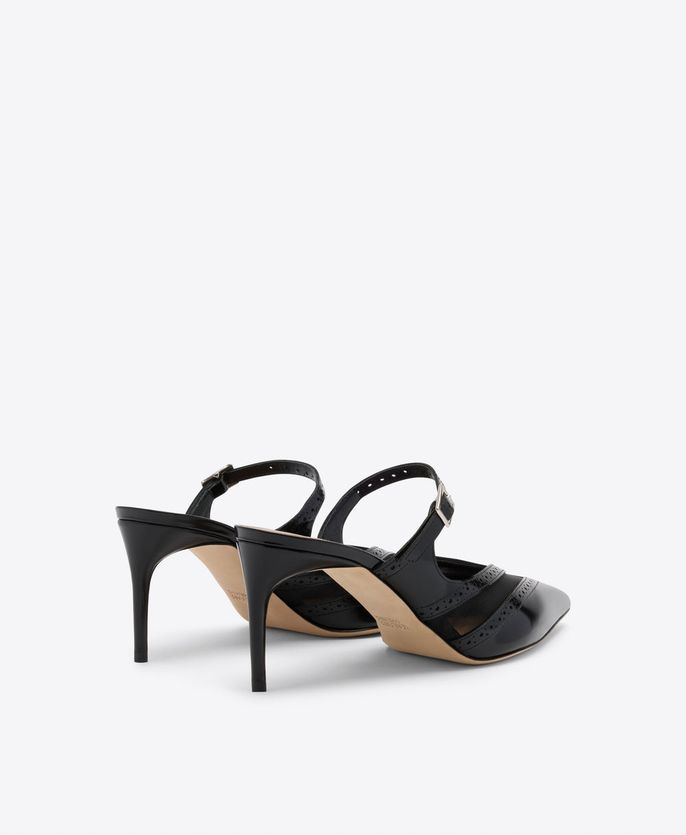 Cristi 70 Black Brushed Leather Heeled Mules Malone Souliers