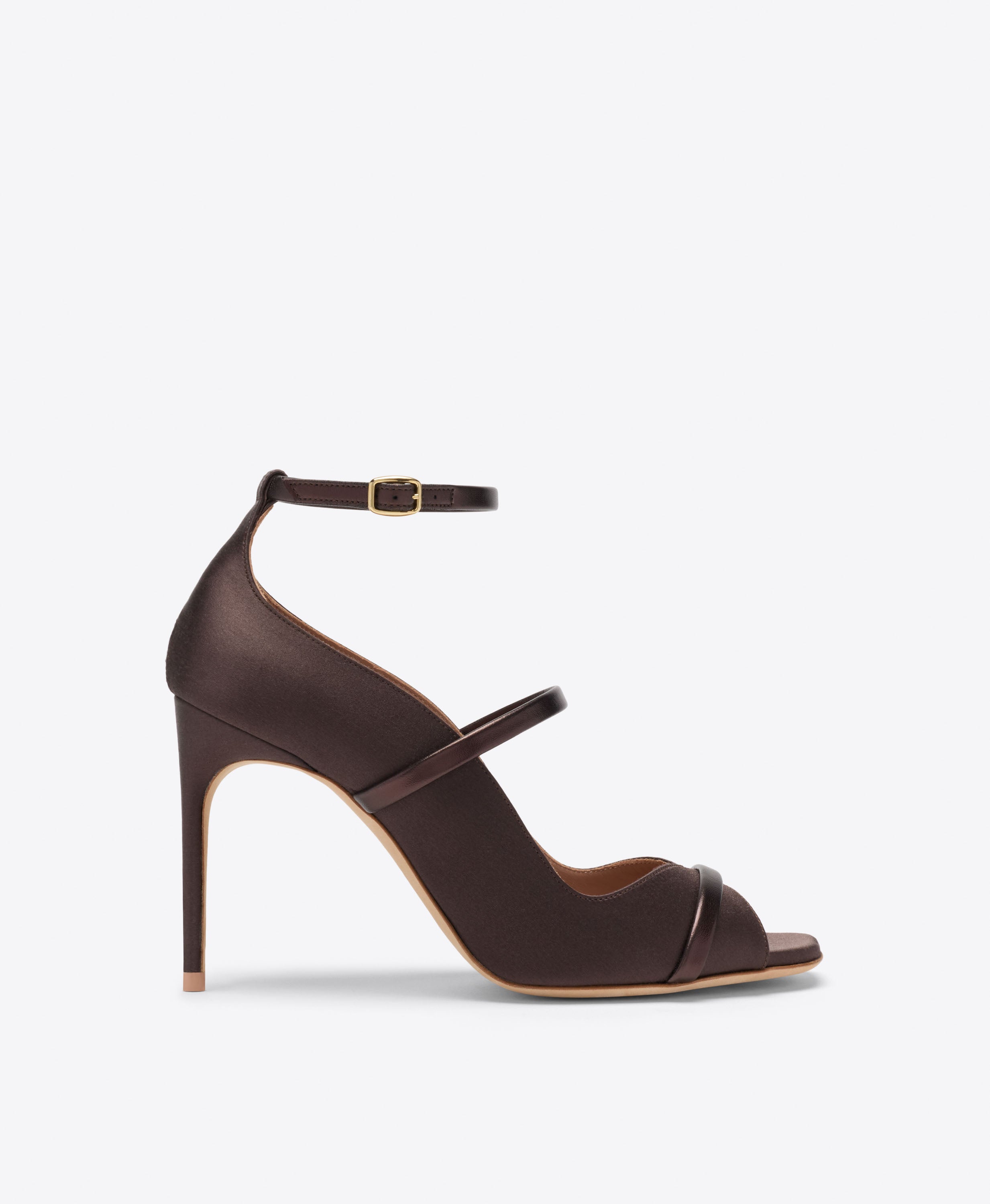Cynthia 90 Dark Brown Satin Heeled Sandals | Malone Souliers
