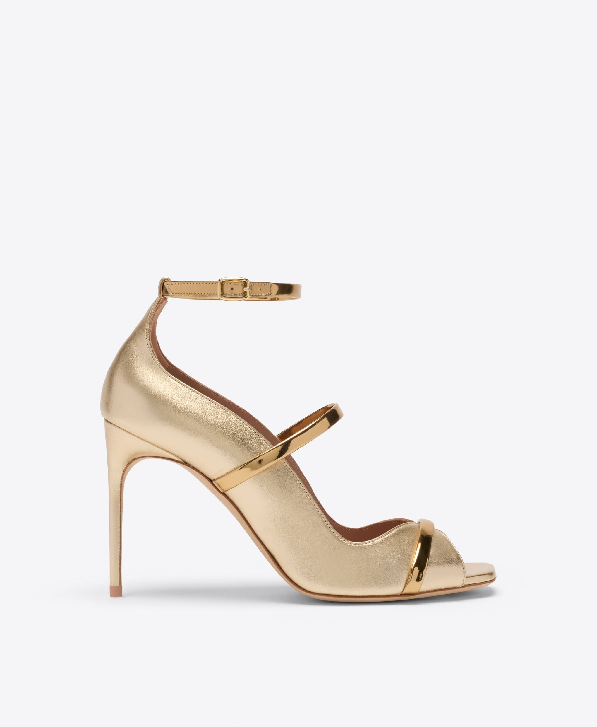 Cynthia 90 Gold Metallic Leather Heeled Sandals Malone Souliers