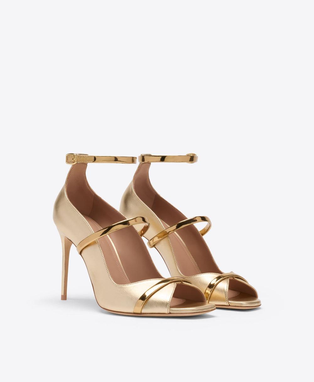 Cynthia 90 Gold Metallic Leather Heeled Sandals Malone Souliers