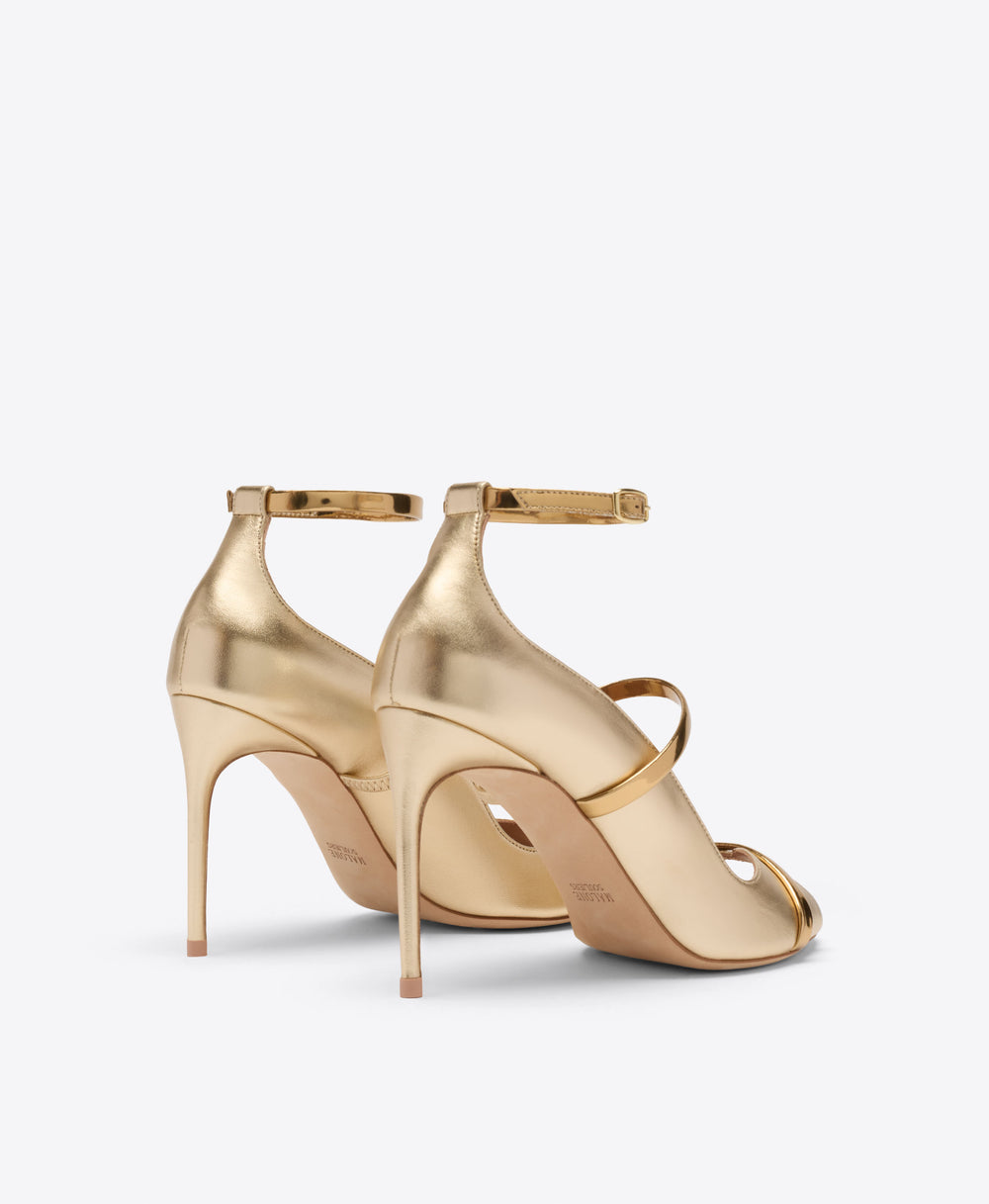 Cynthia 90 Gold Metallic Leather Heeled Sandals Malone Souliers