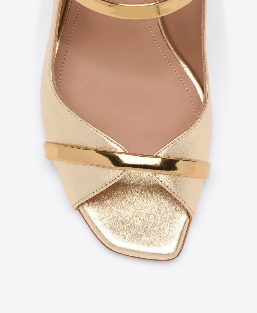 Cynthia 90 Gold Metallic Leather Heeled Sandals Malone Souliers