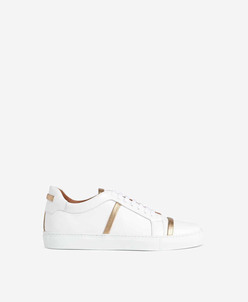 Men's Deon White and Gold Leather Sneakers Malone Souliers