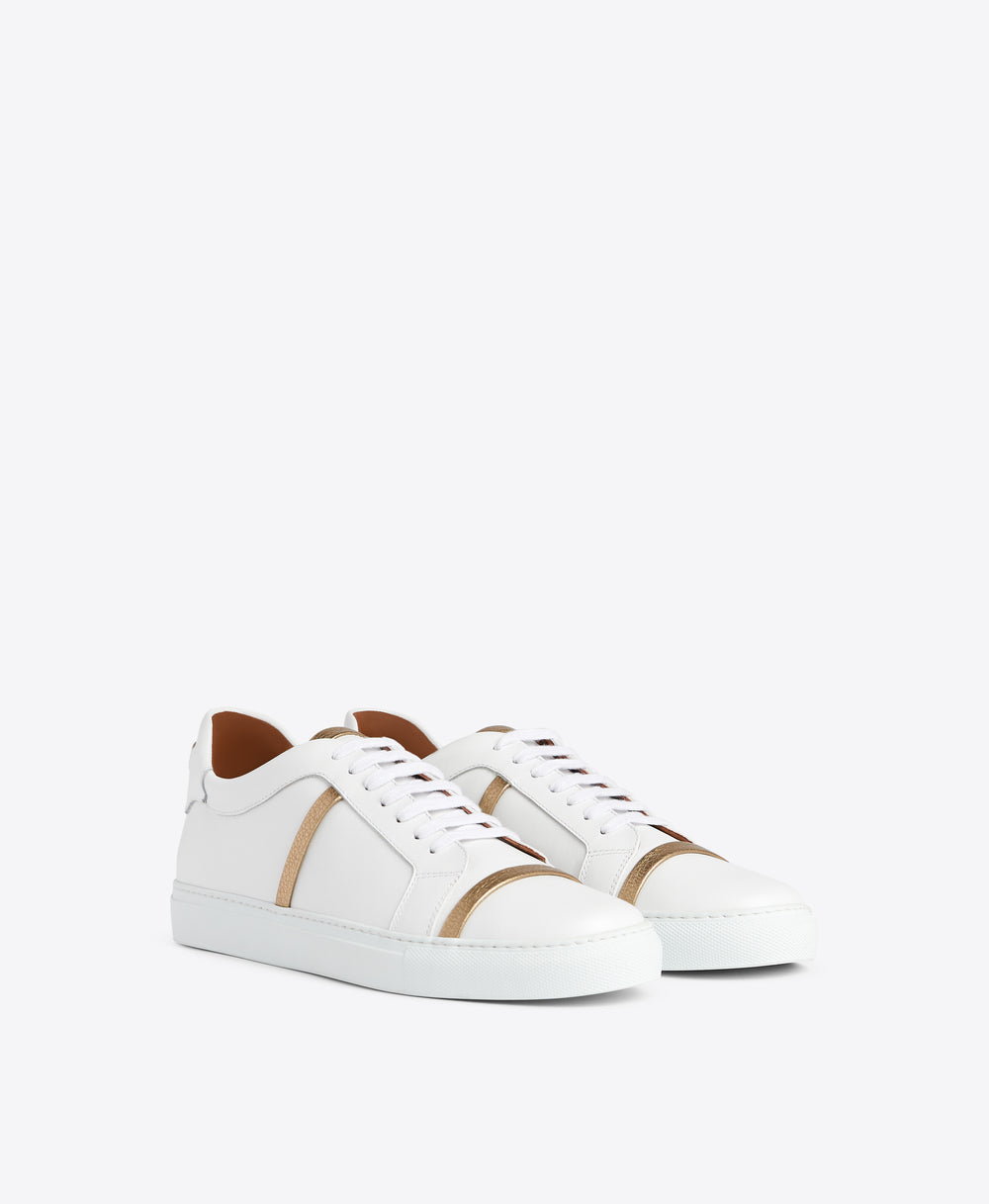 Men's Deon White and Gold Leather Sneakers Malone Souliers