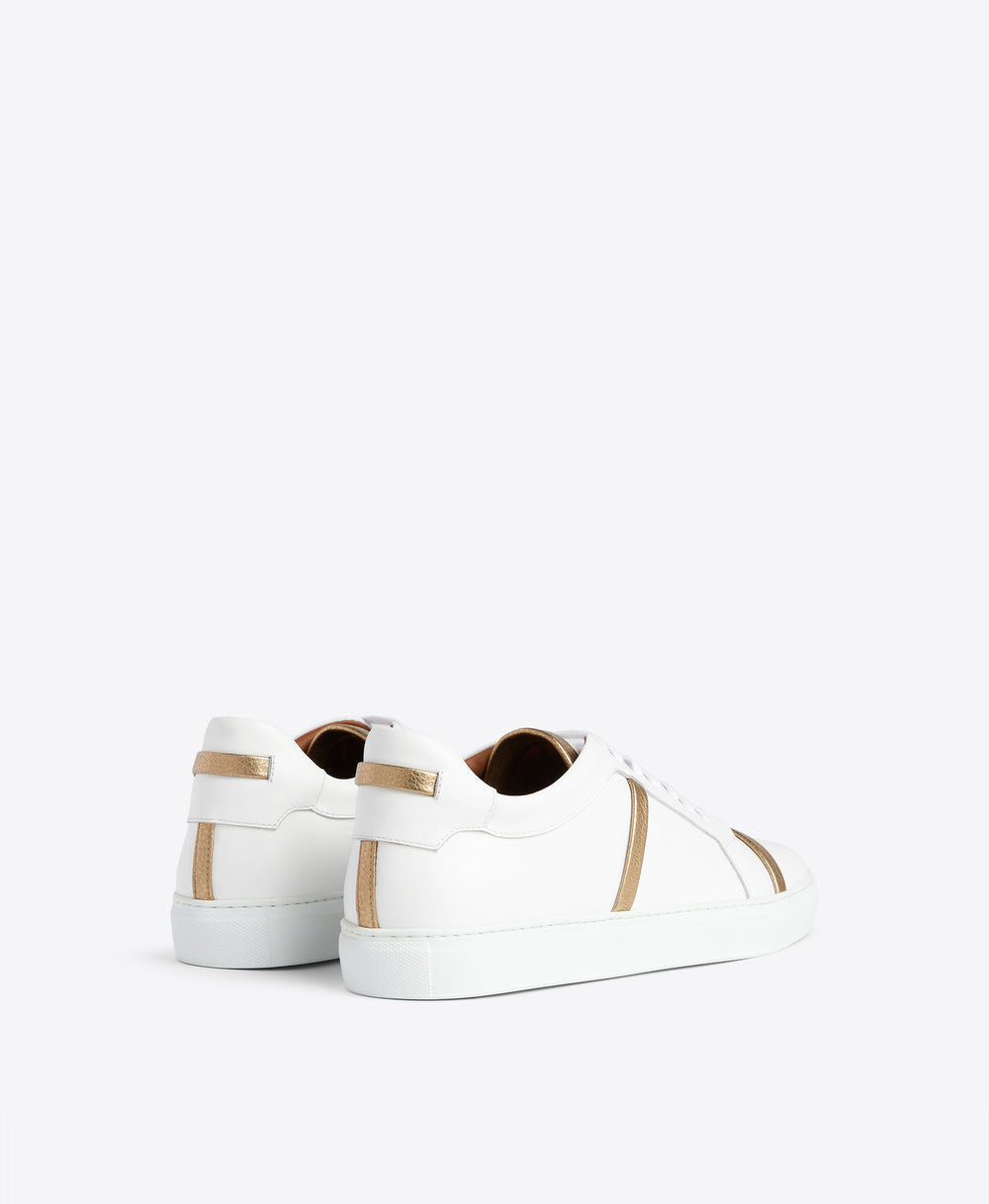 Men's Deon White and Gold Leather Sneakers Malone Souliers