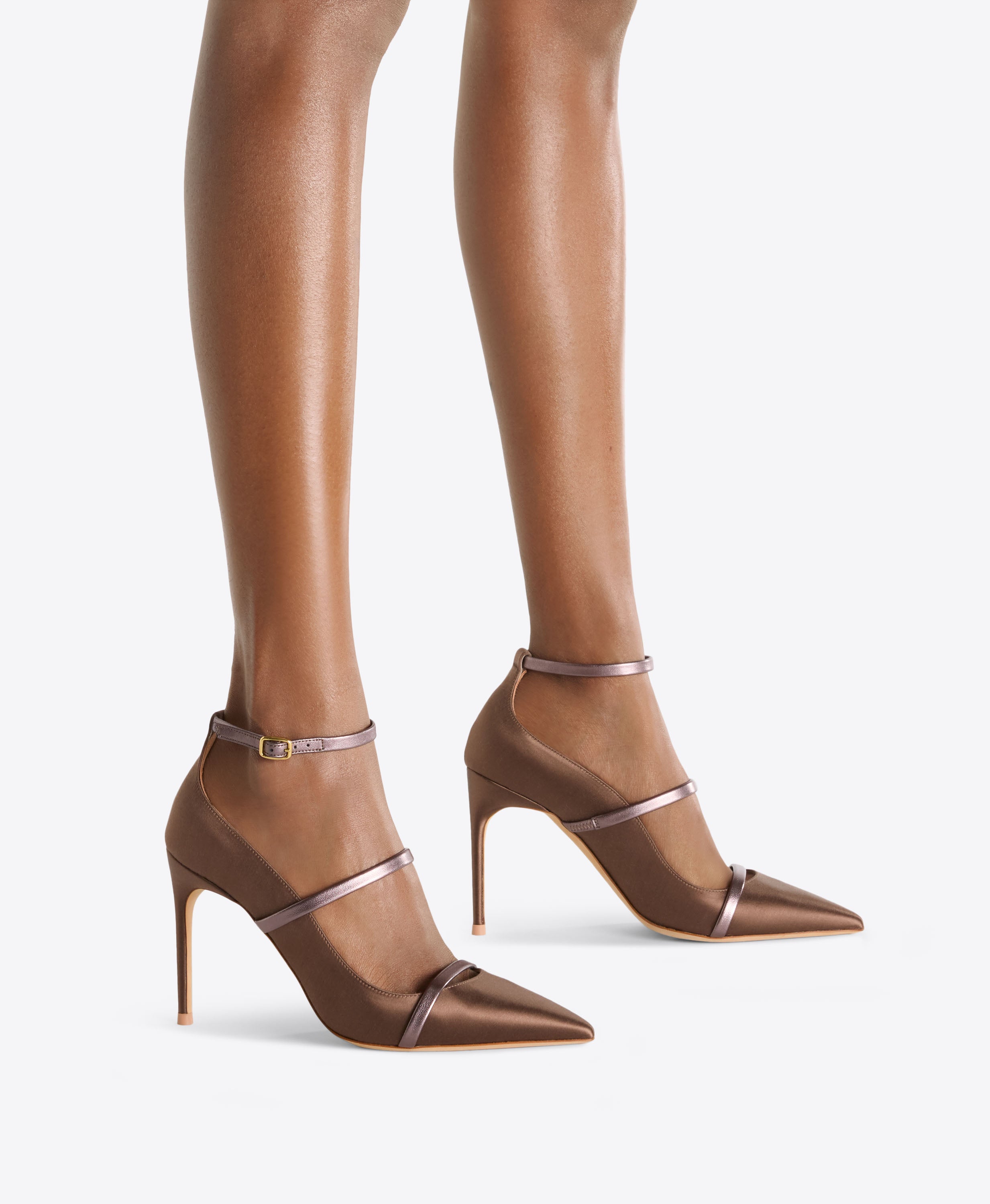 Diaz 90 Taupe Satin Heeled Pumps | Malone Souliers