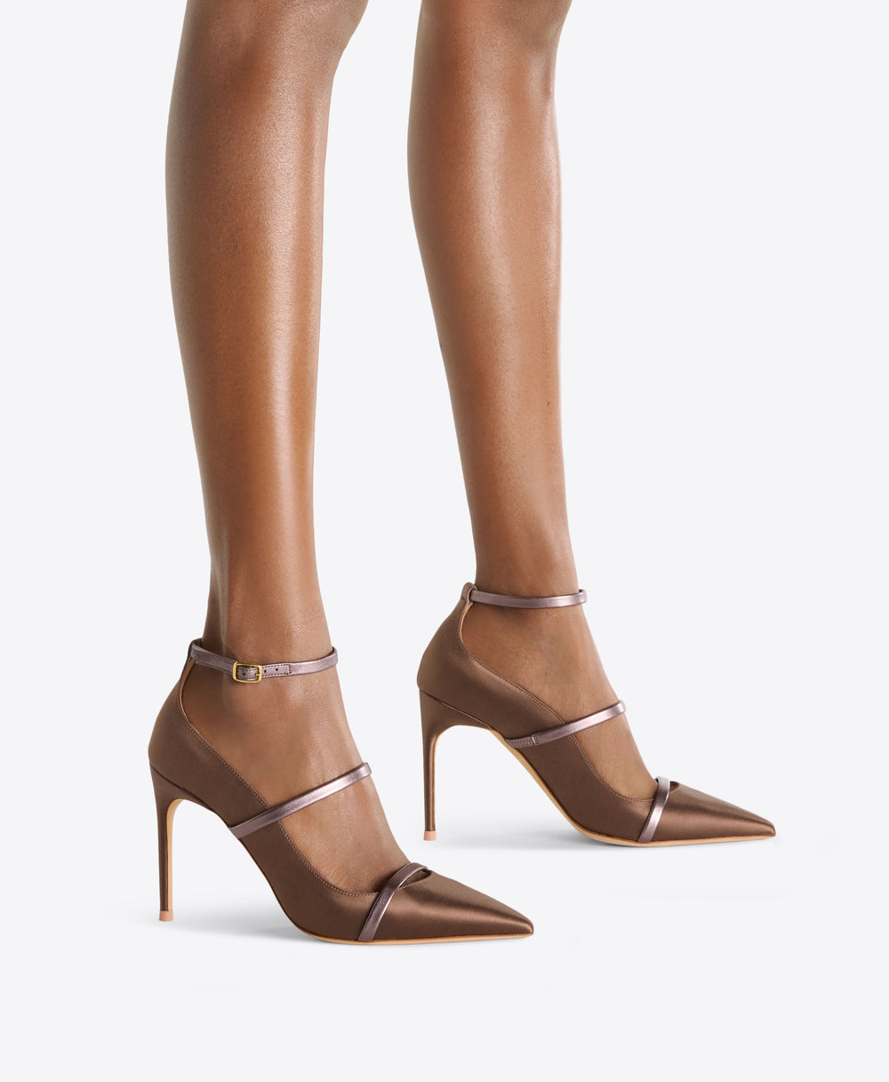 Diaz 90 Taupe Satin Heeled Pumps Malone Souliers