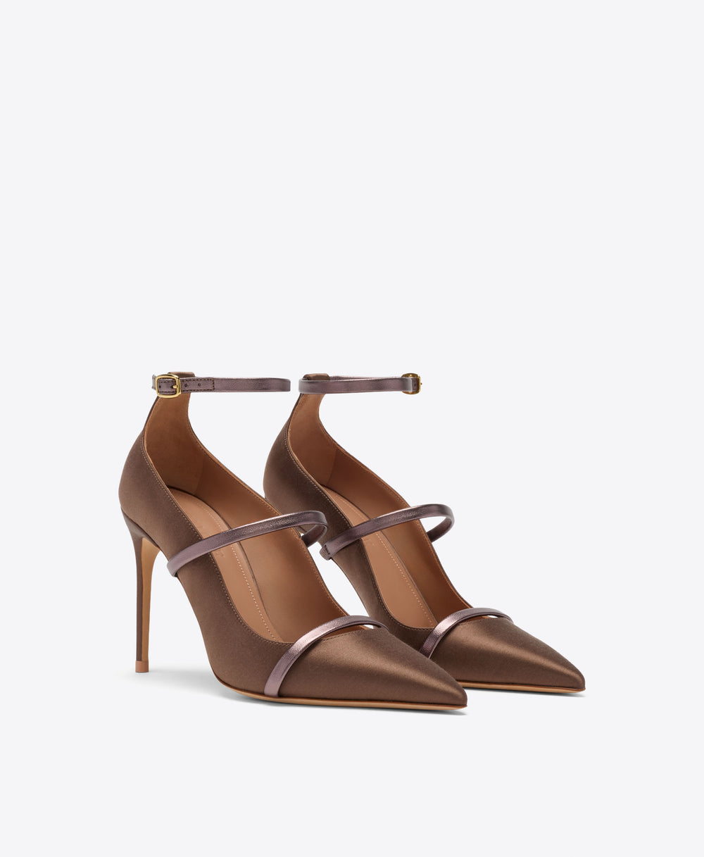 Diaz 90 Taupe Satin Heeled Pumps Malone Souliers