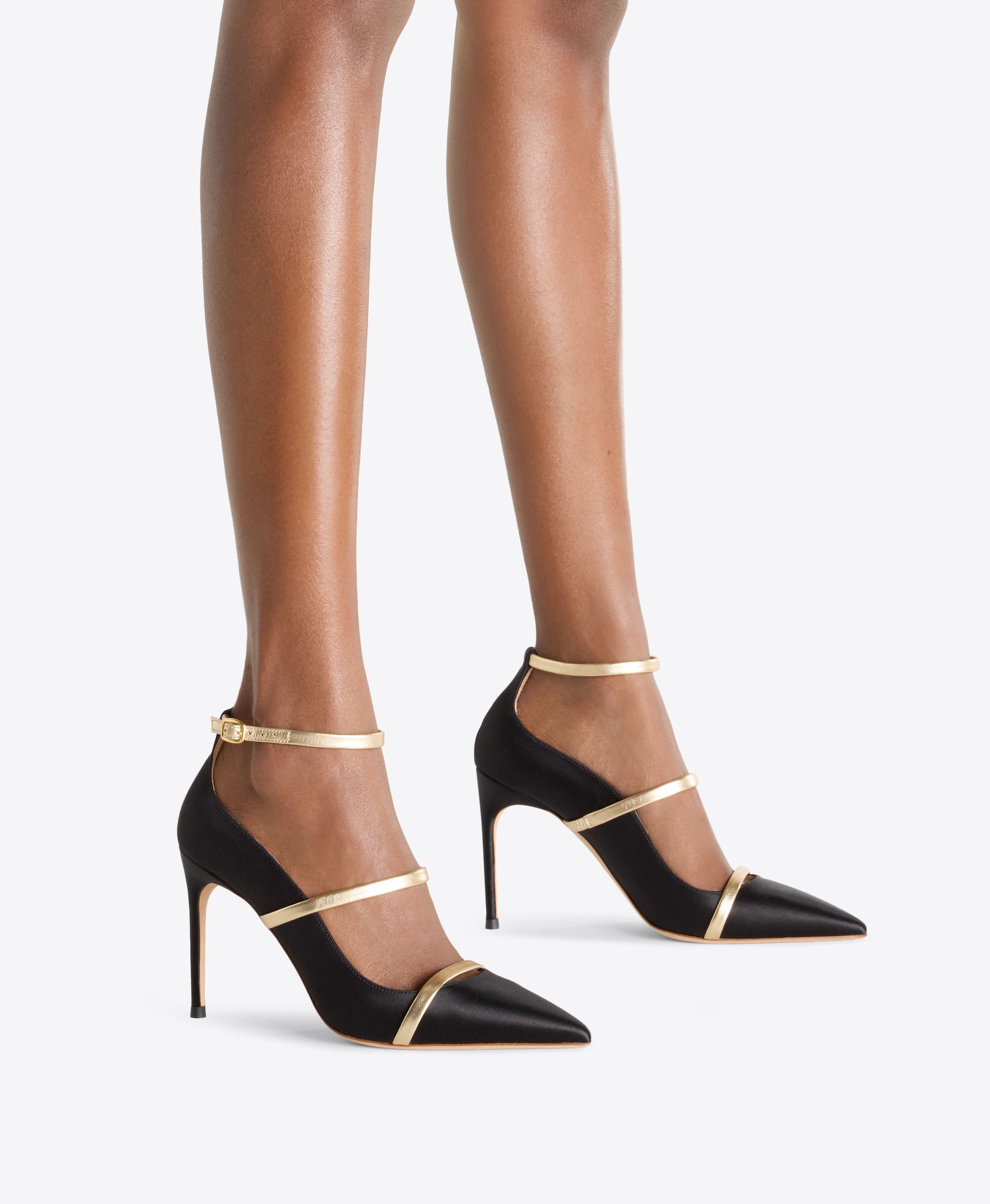 Diaz 90 Black & Gold Satin Heeled Pumps Malone Souliers