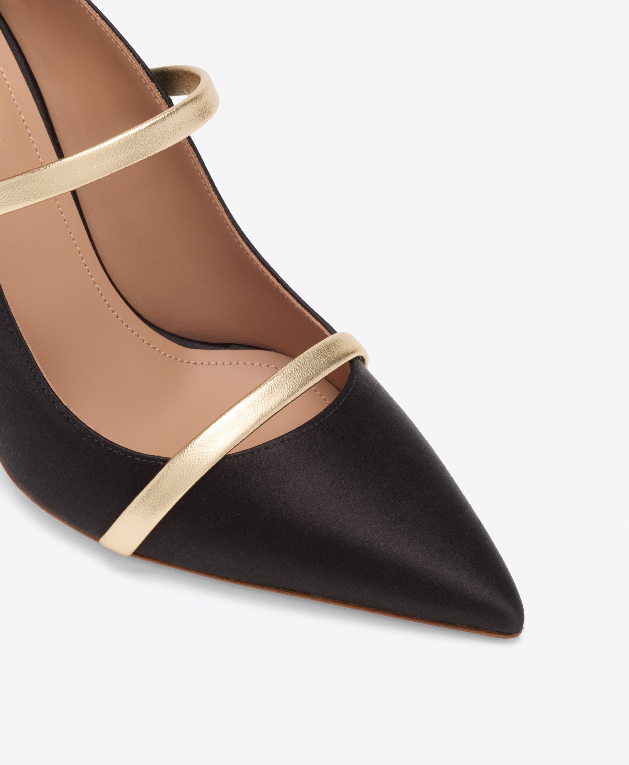 Diaz 90 Black & Gold Satin Heeled Pumps Malone Souliers