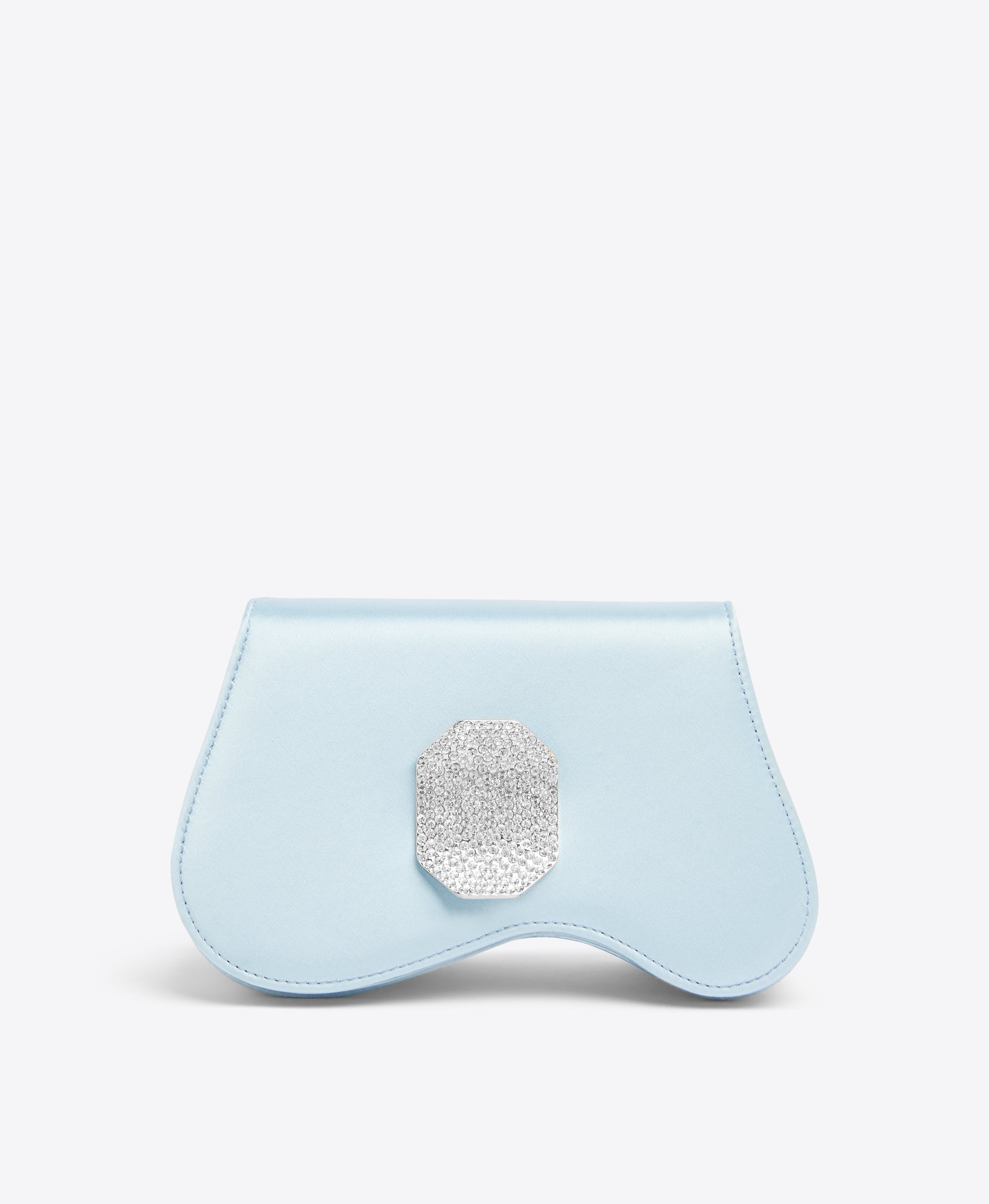 Baby Blue Asymmetric Curved Satin Clutch Malone Souliers