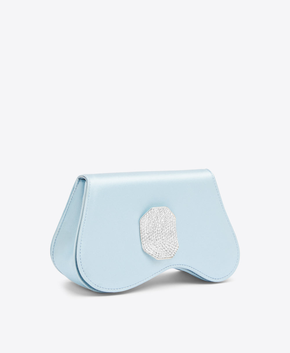 Baby Blue Asymmetric Curved Satin Clutch Malone Souliers