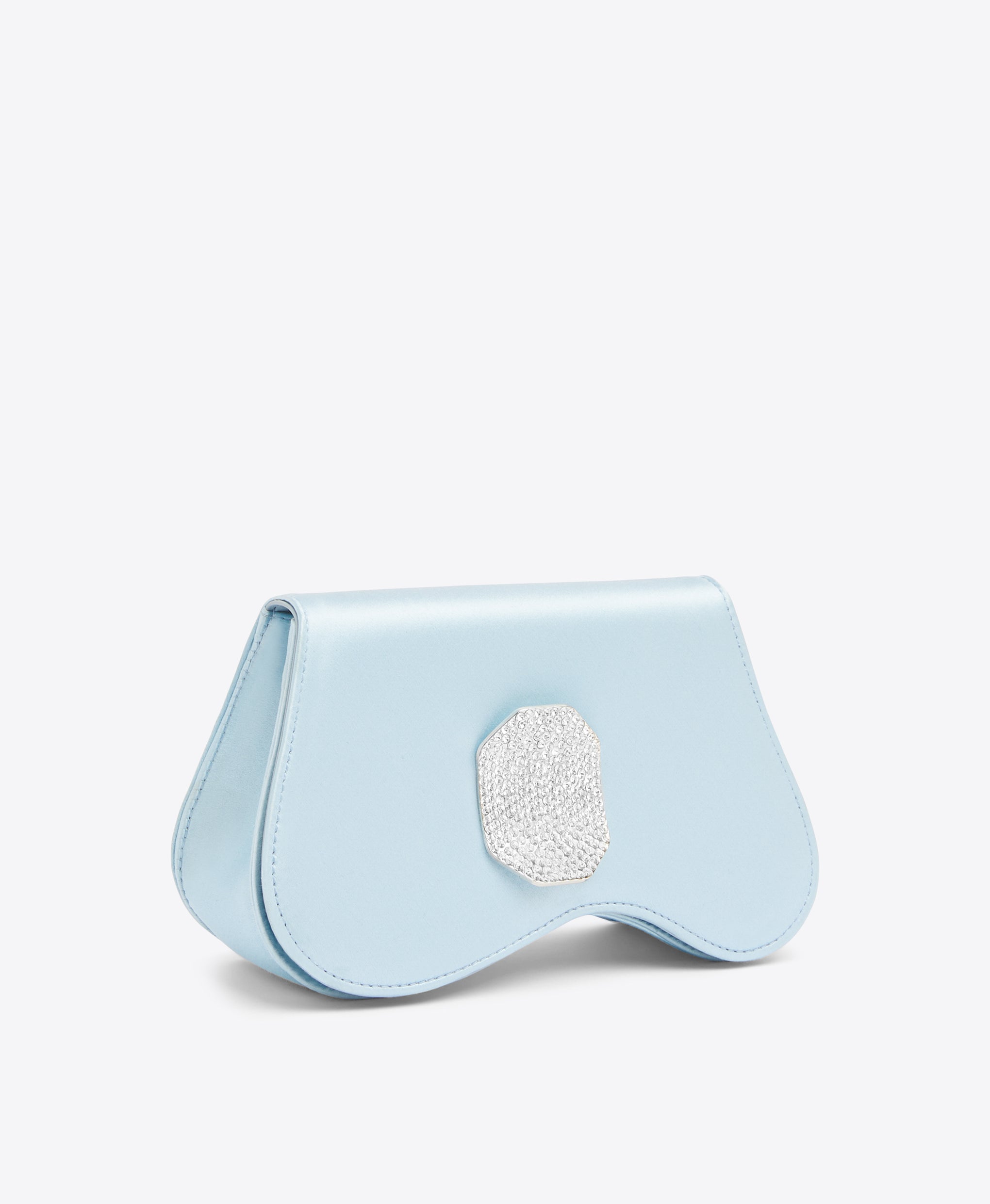 Baby Blue Asymmetric Curved Satin Clutch Malone Souliers