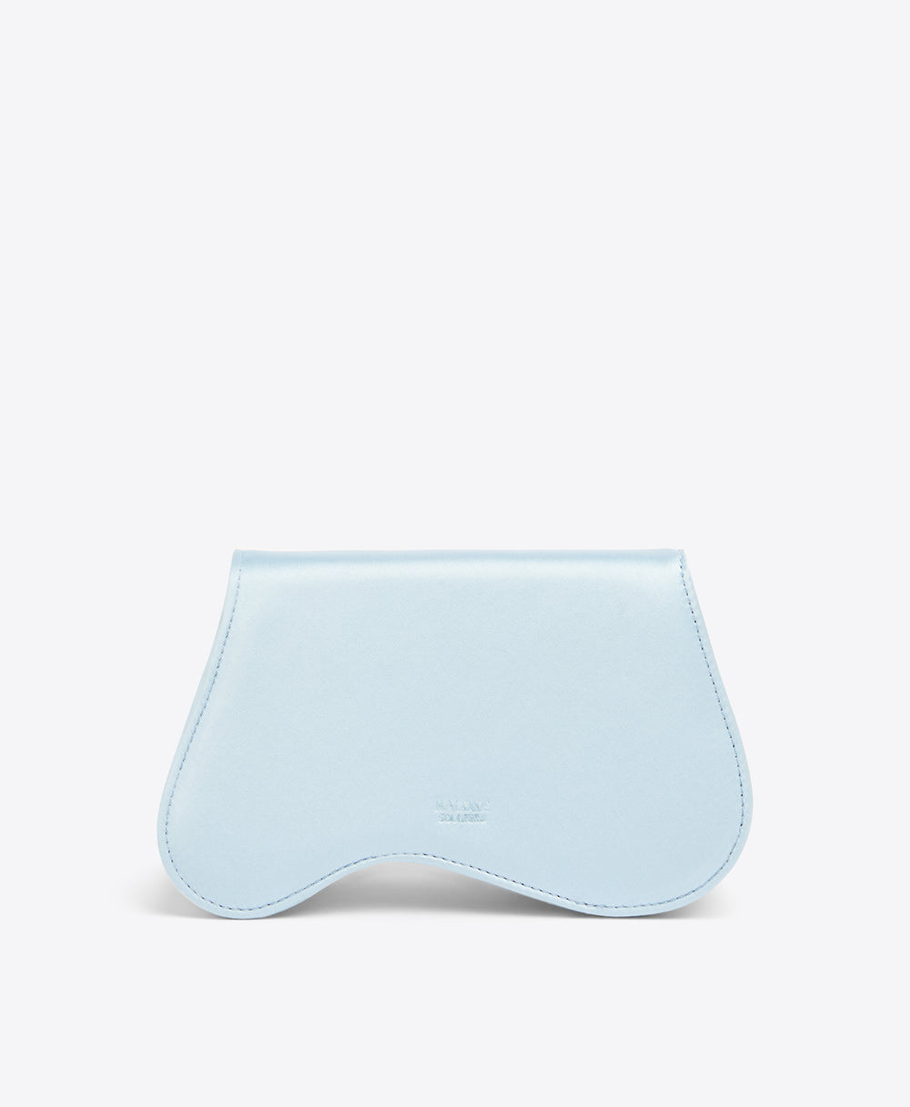 Baby Blue Asymmetric Curved Satin Clutch Malone Souliers